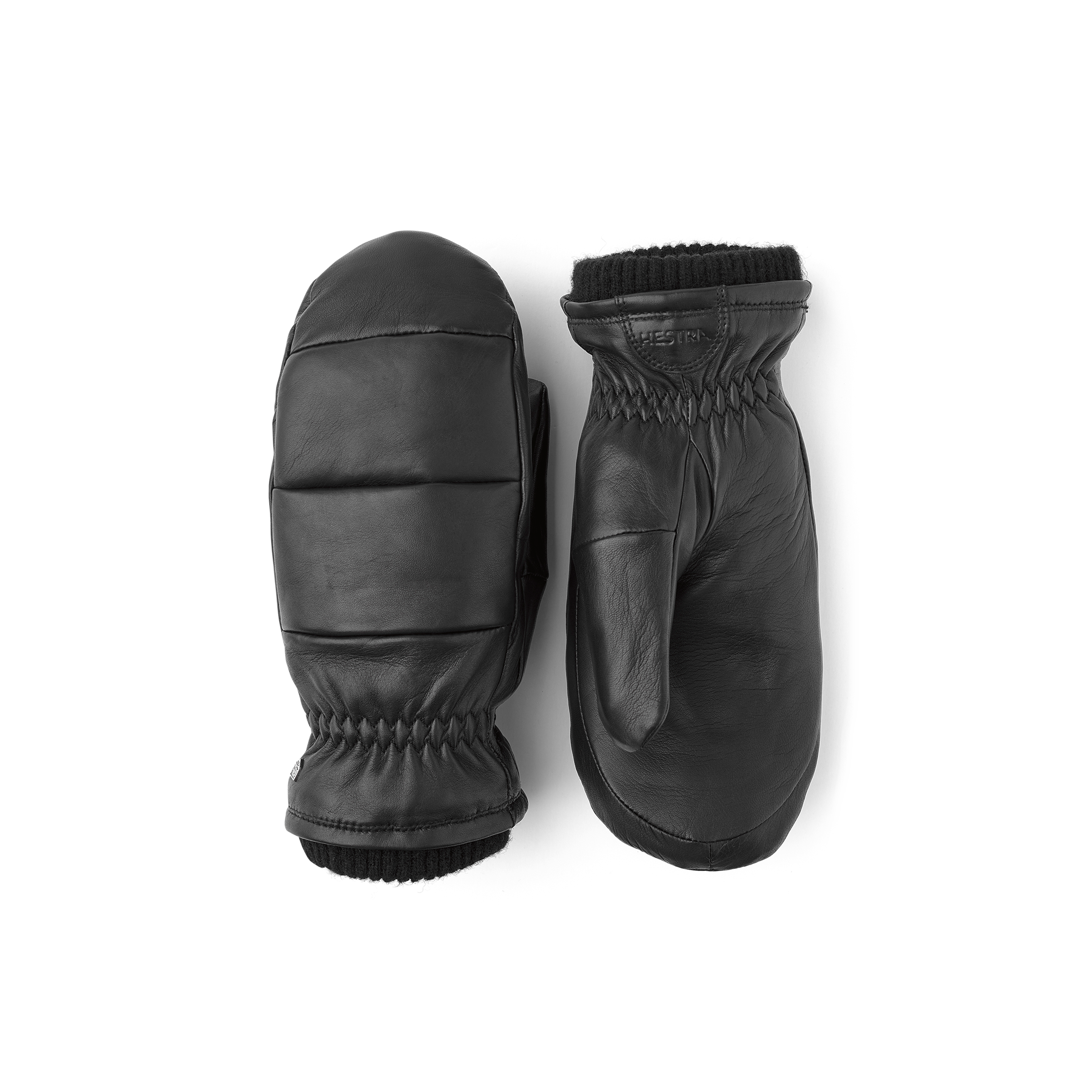 Black hairsheep leather mitten with short knitted cuff