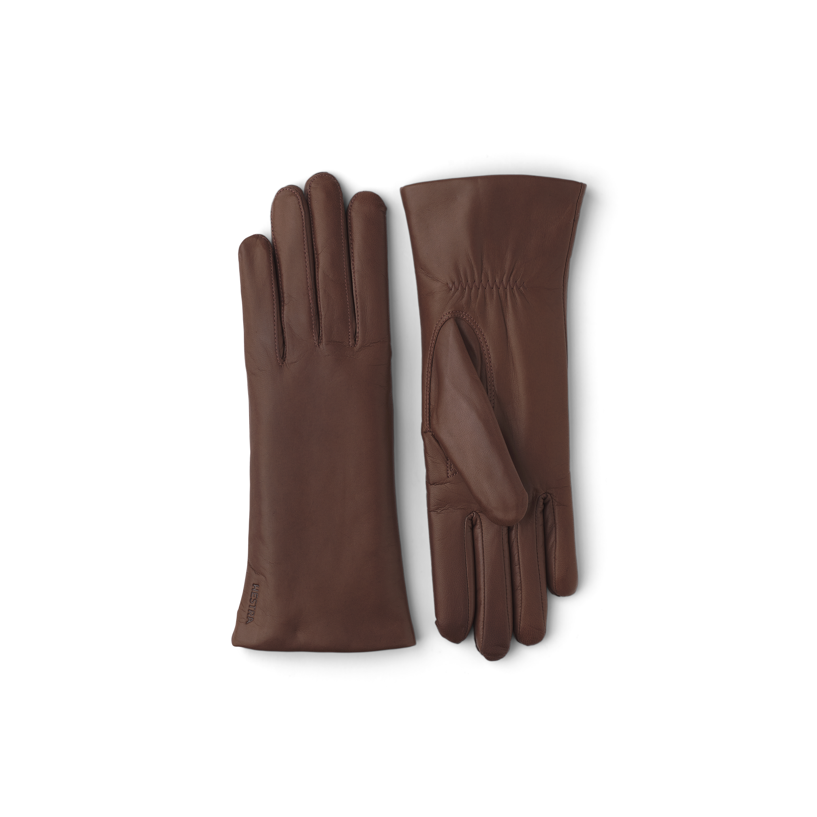 Brown machine-sewn hairsheep leather glove