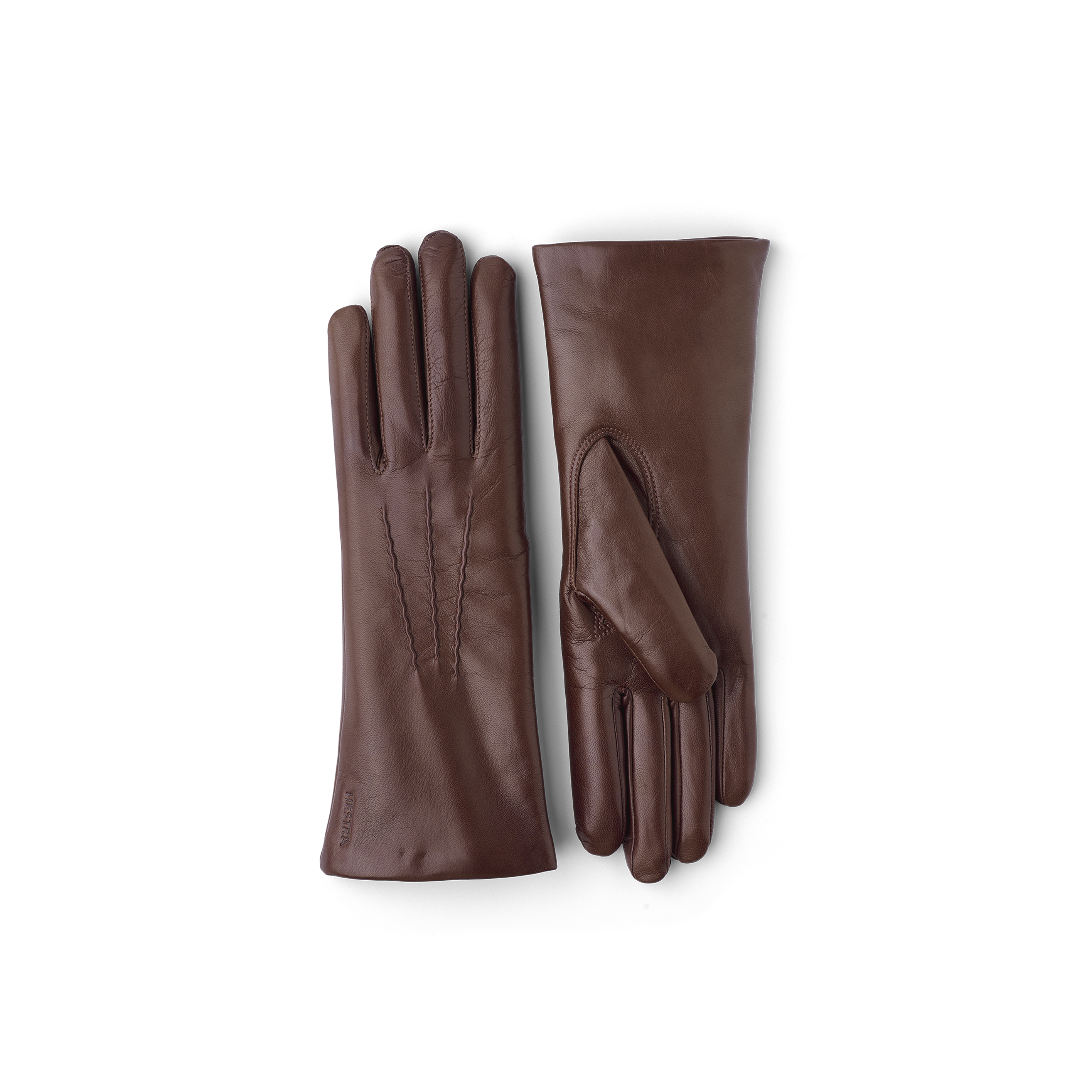 Brown machine-sewn hairsheep leather glove