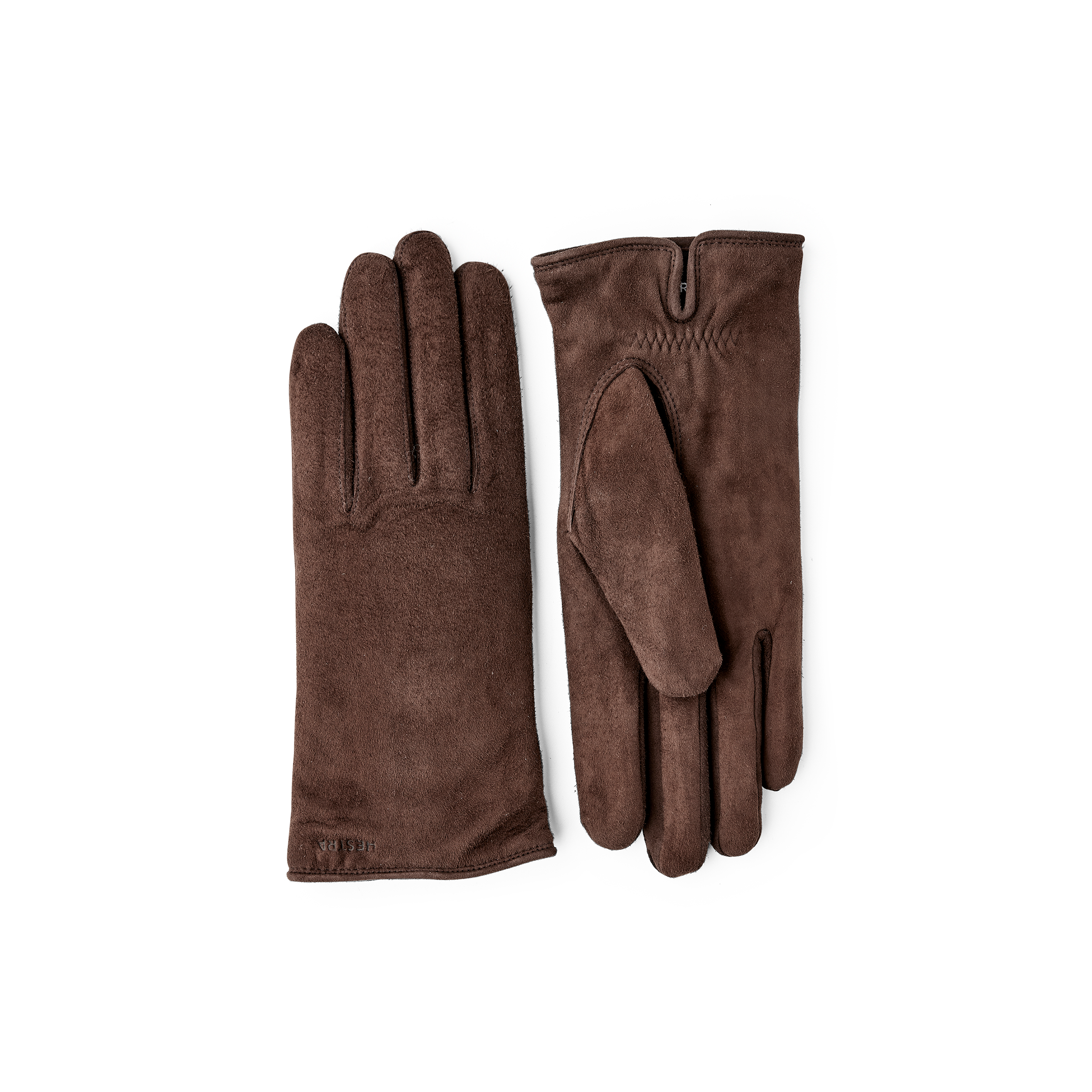 Brown machine-sewn suede glove