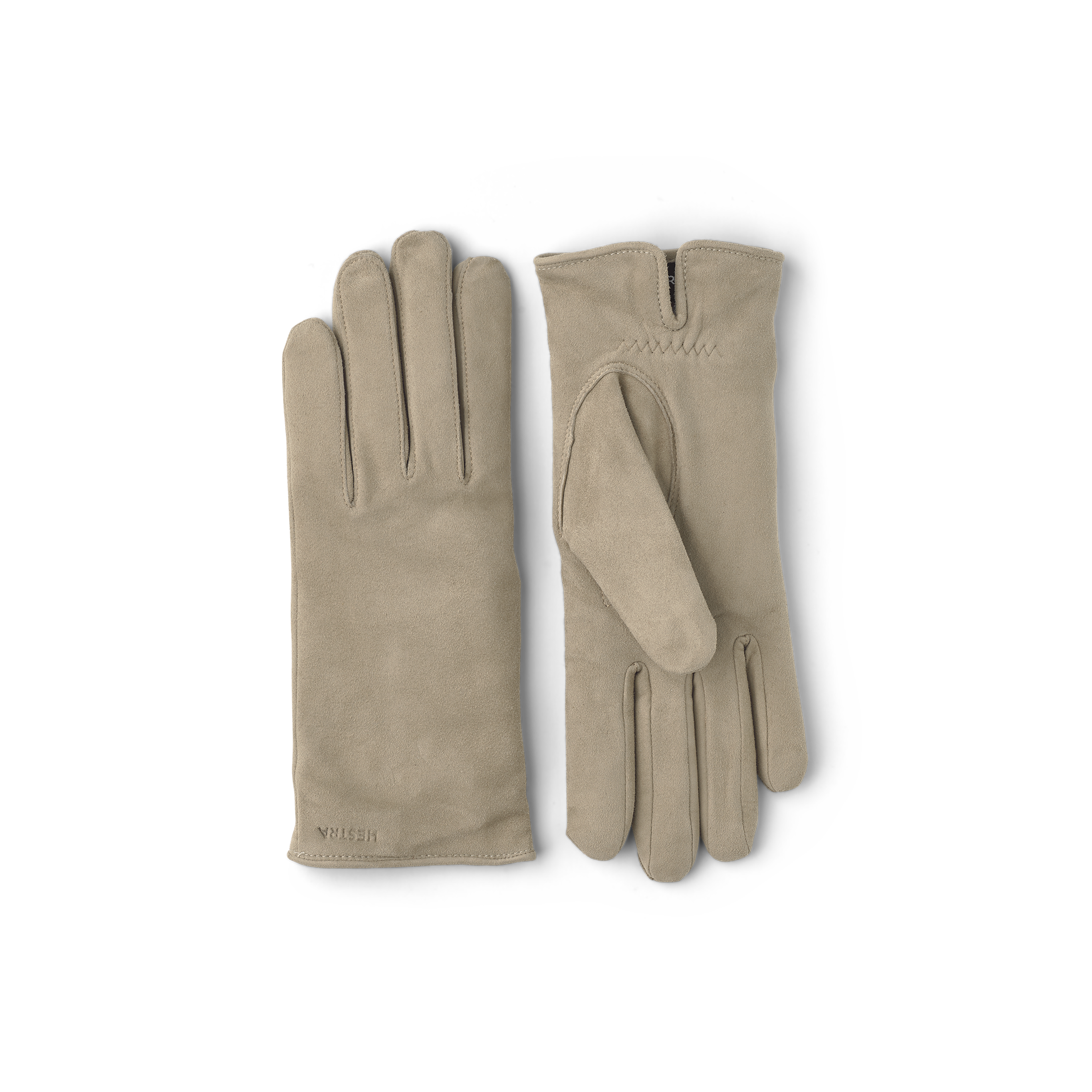 Light gray machine-sewn suede glove