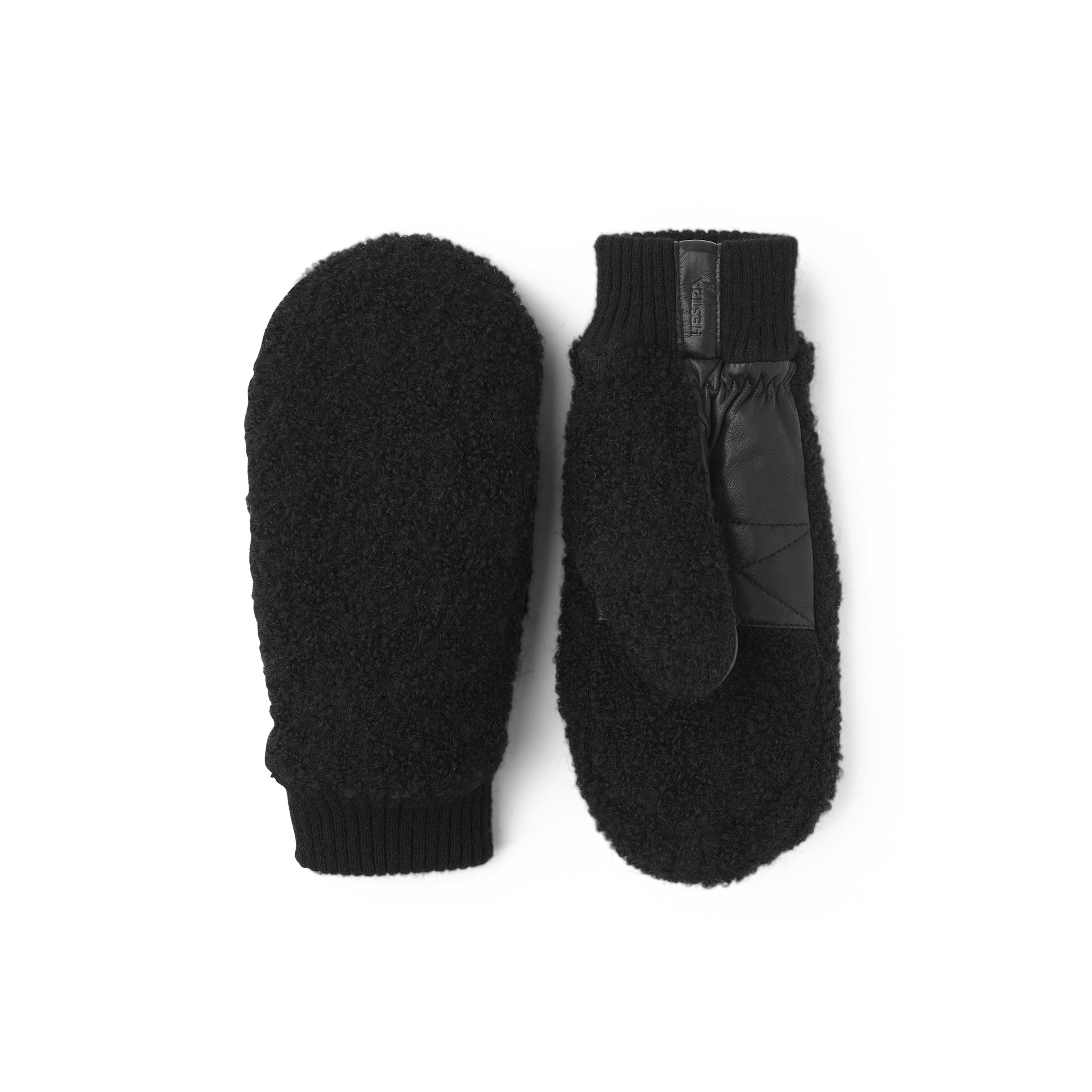 Black teddy fleece mitten with black hairsheep leather palm