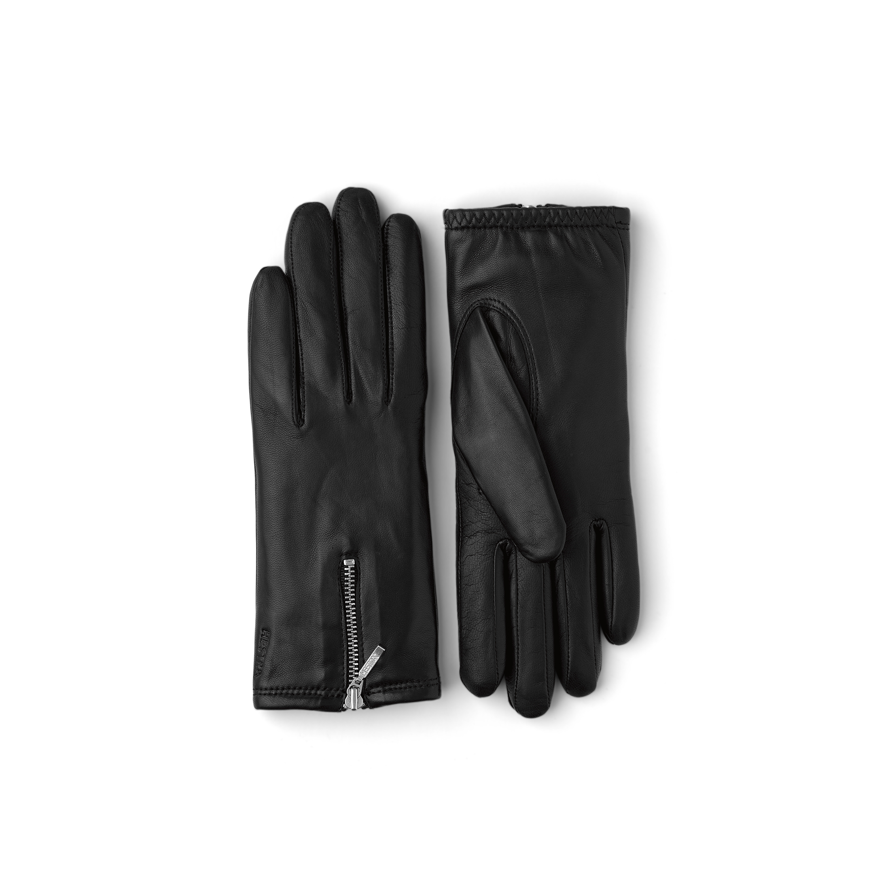 Black machine-sewn hairsheep leather glove with zip