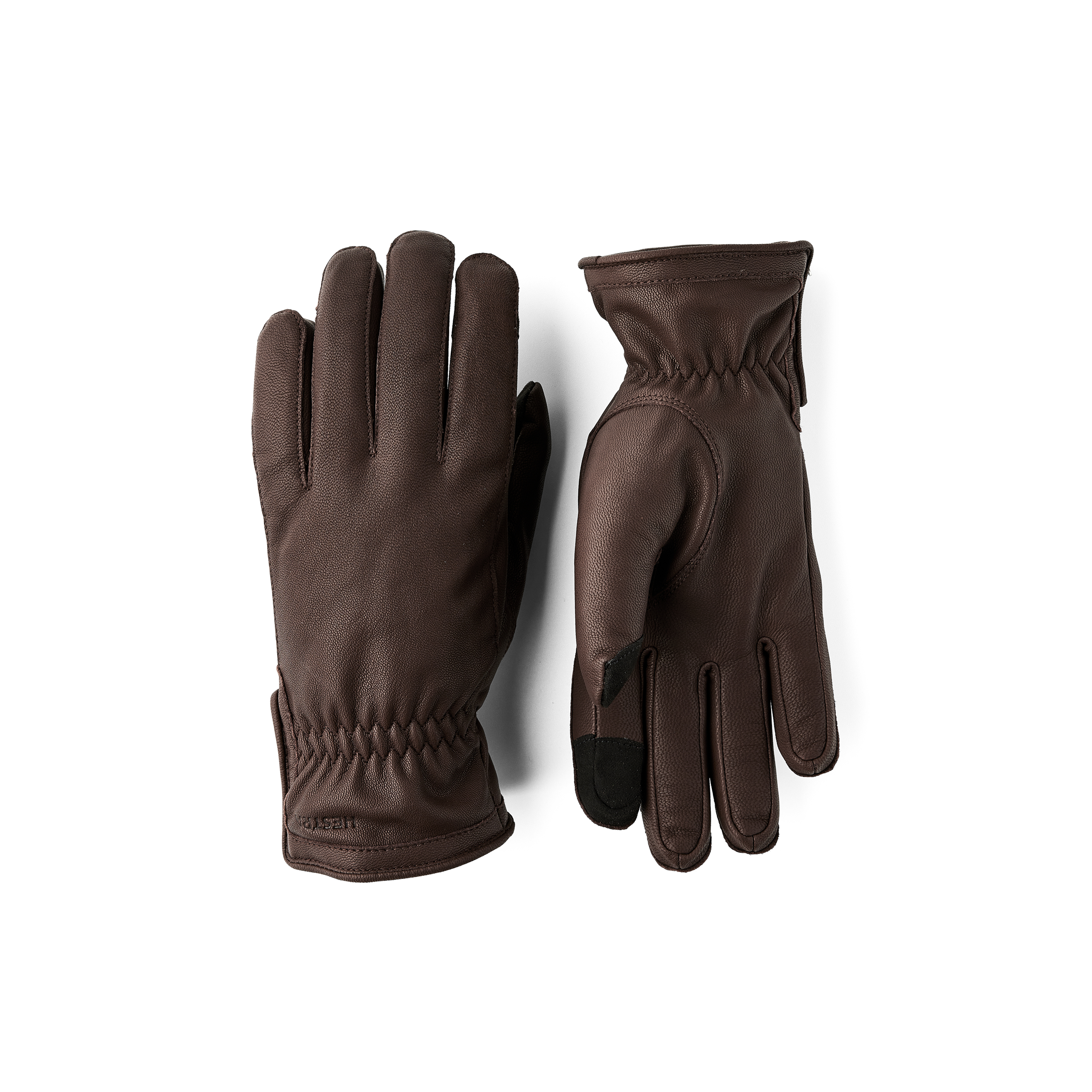 Dark brown machine-sewn goat leather glove with zip