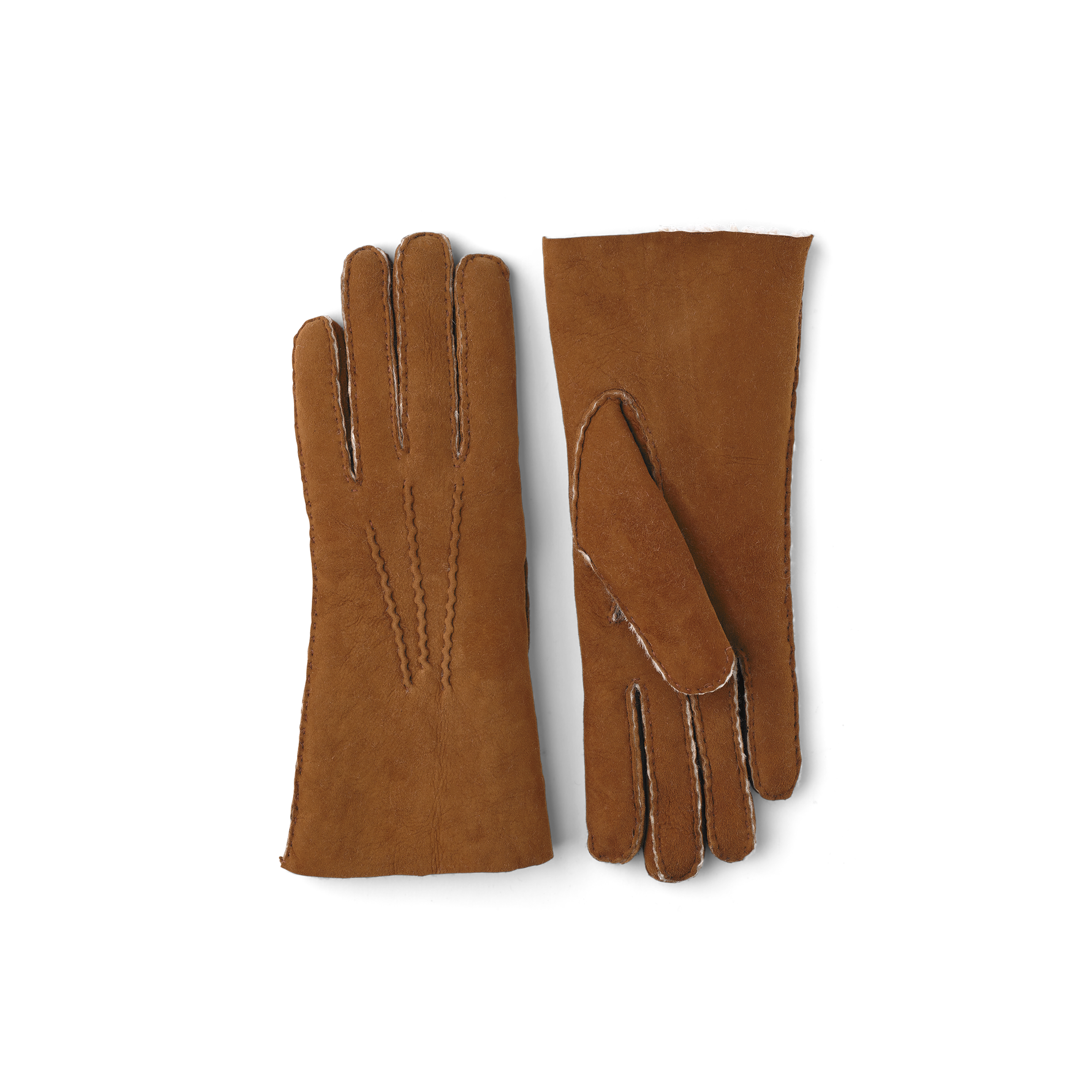 Light brownish-yellow hand-sewn fur suede glove