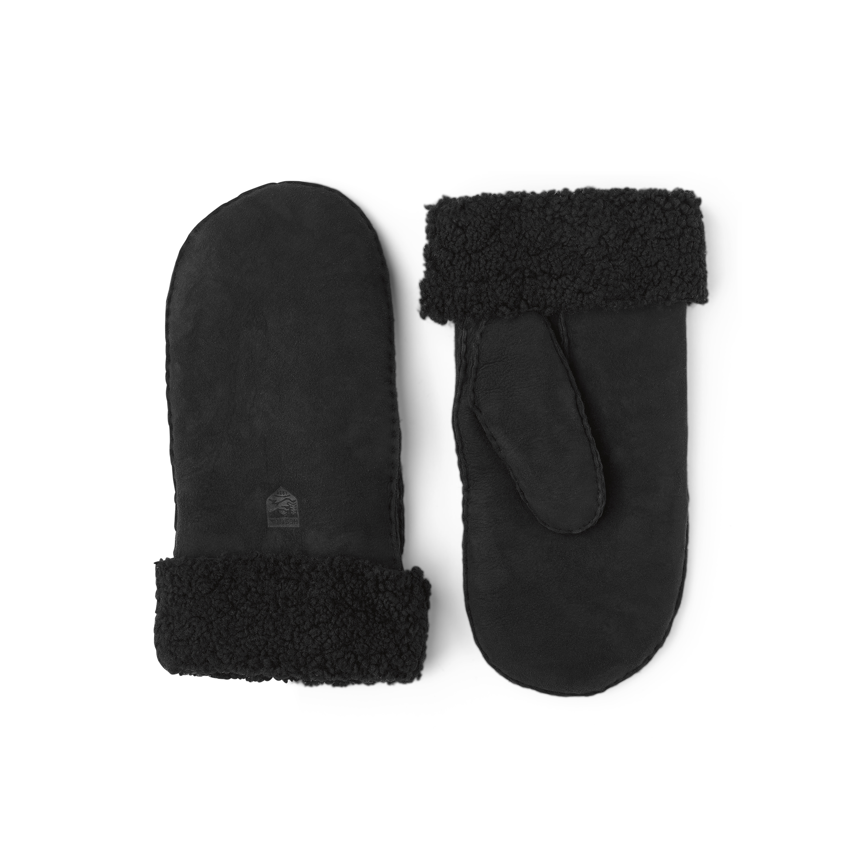 Black fur suede mitten with folded fur trim