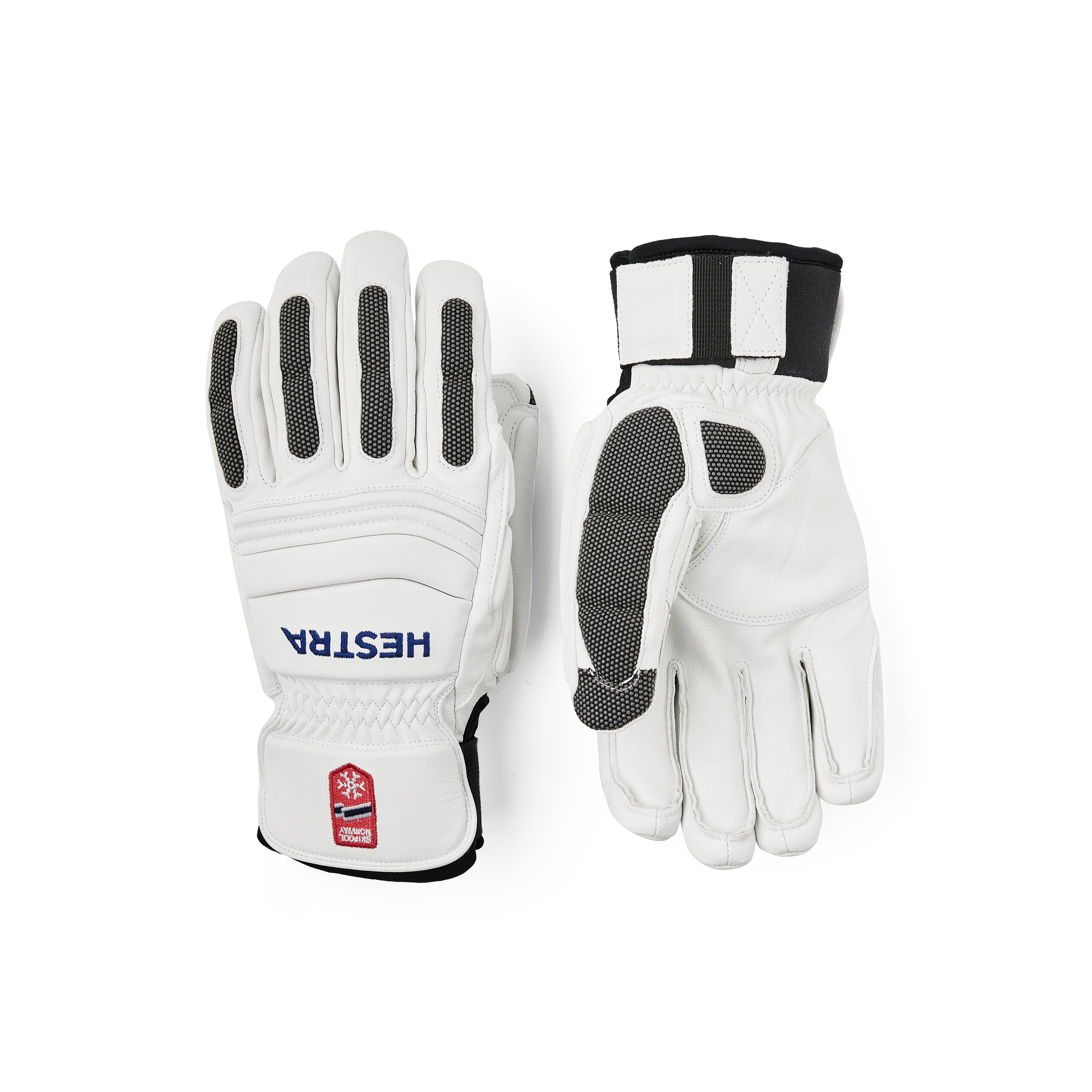 White goat leather ski glove with gray backhand protection