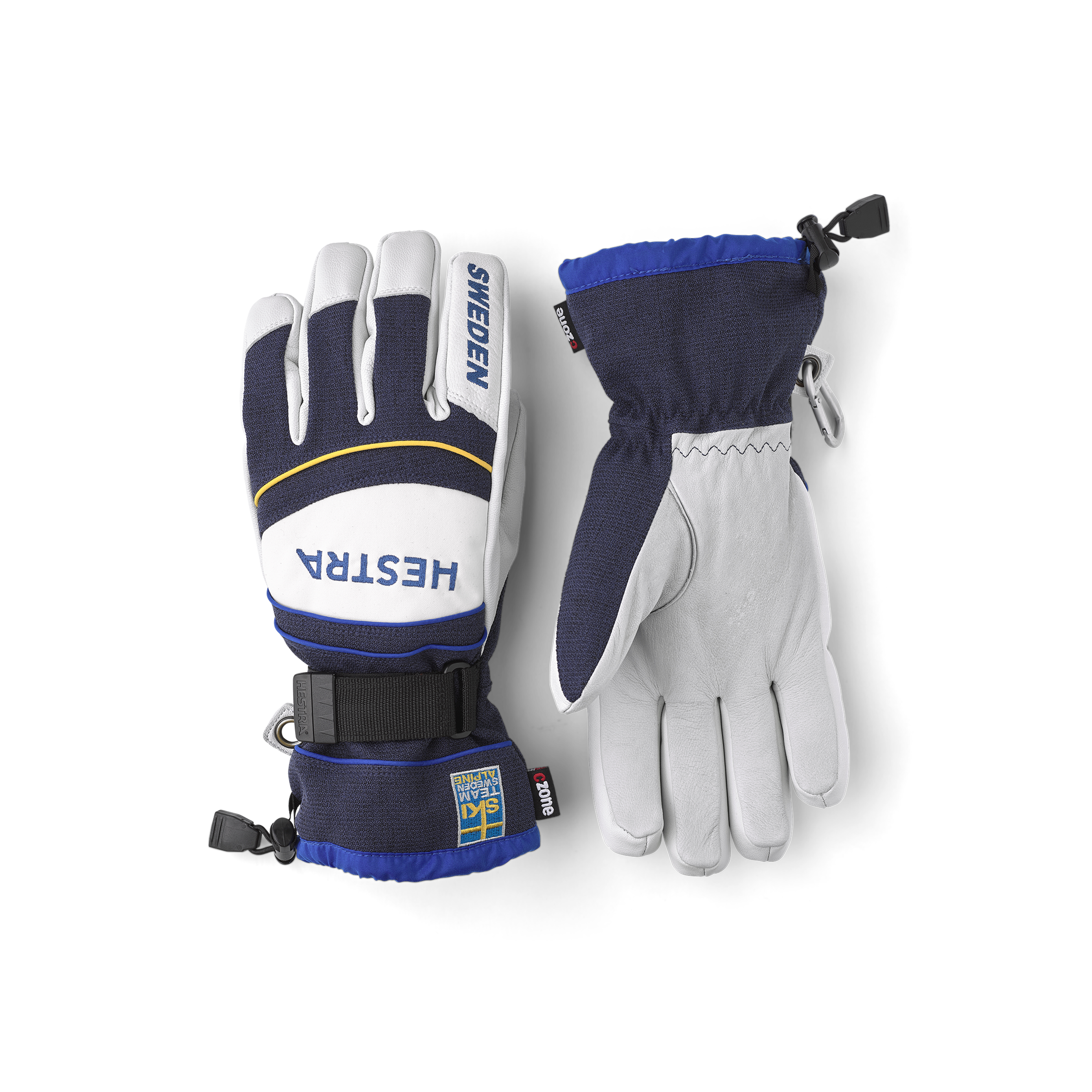Blue white goat leather and fabric glove