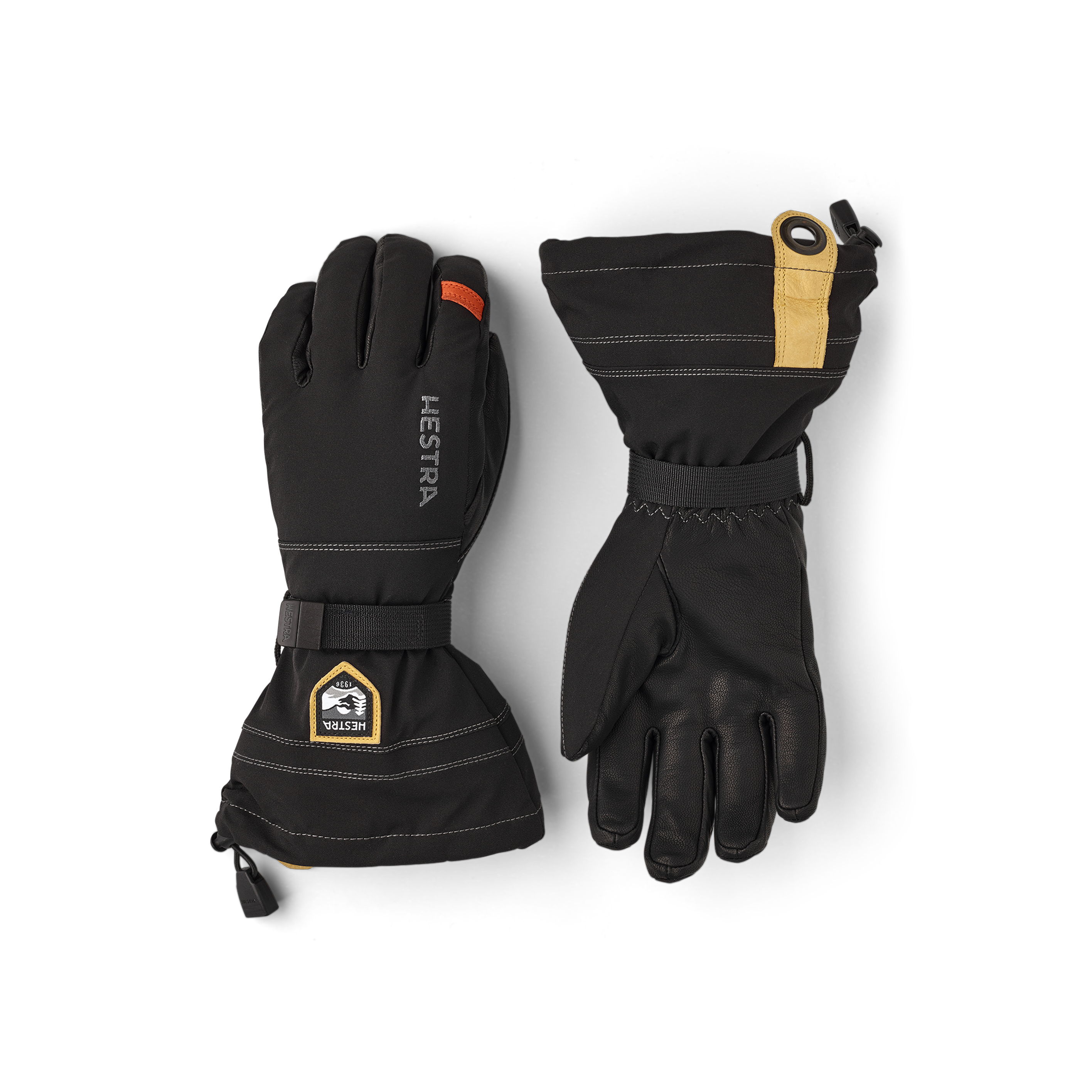 Black goat leather ski glove and black fabric