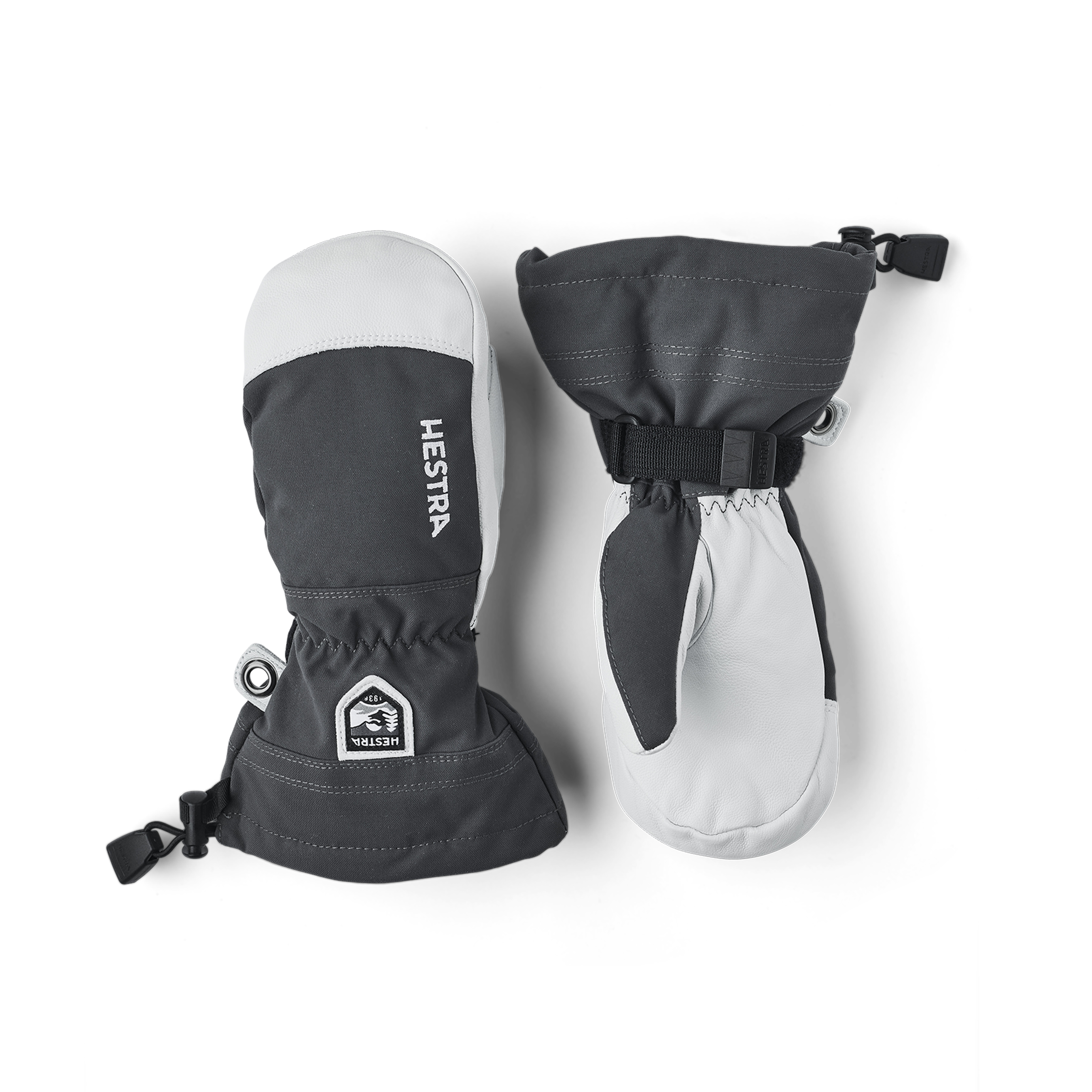 Gray mitten with white goat leather palm