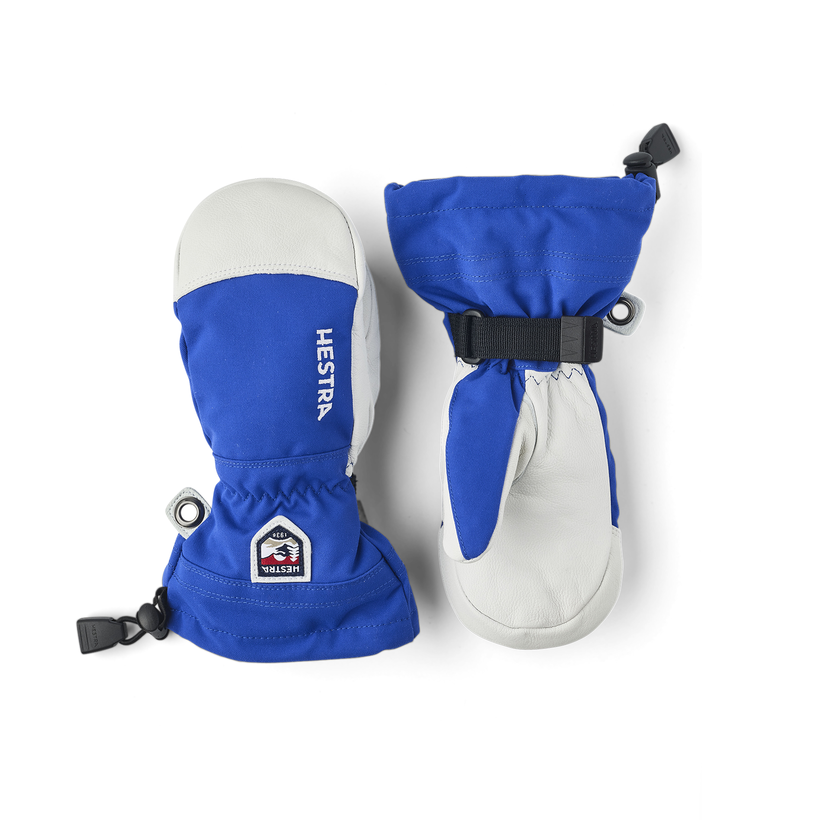 Blue mitten with white goat leather palm