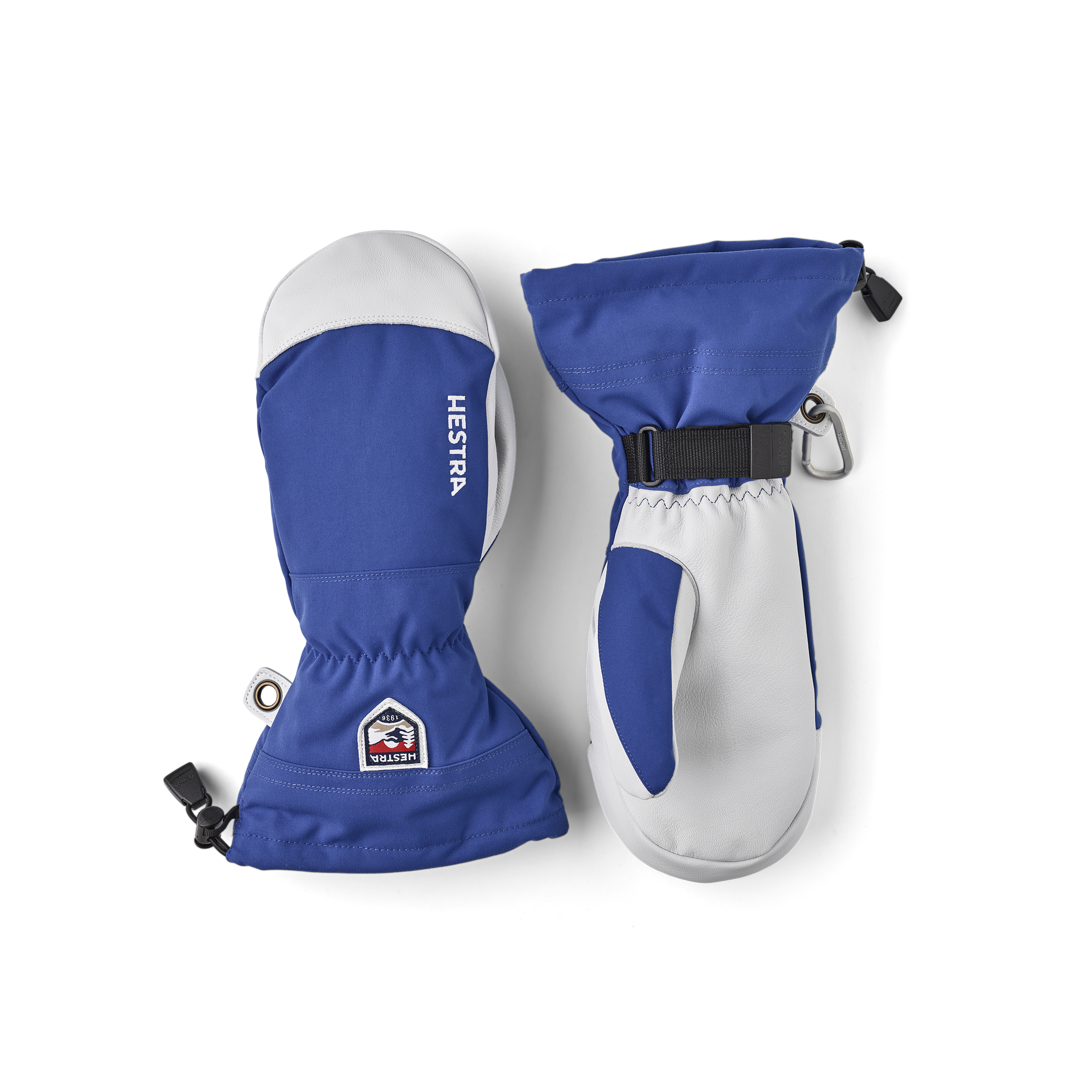 Blue mitten with white goat leather palm