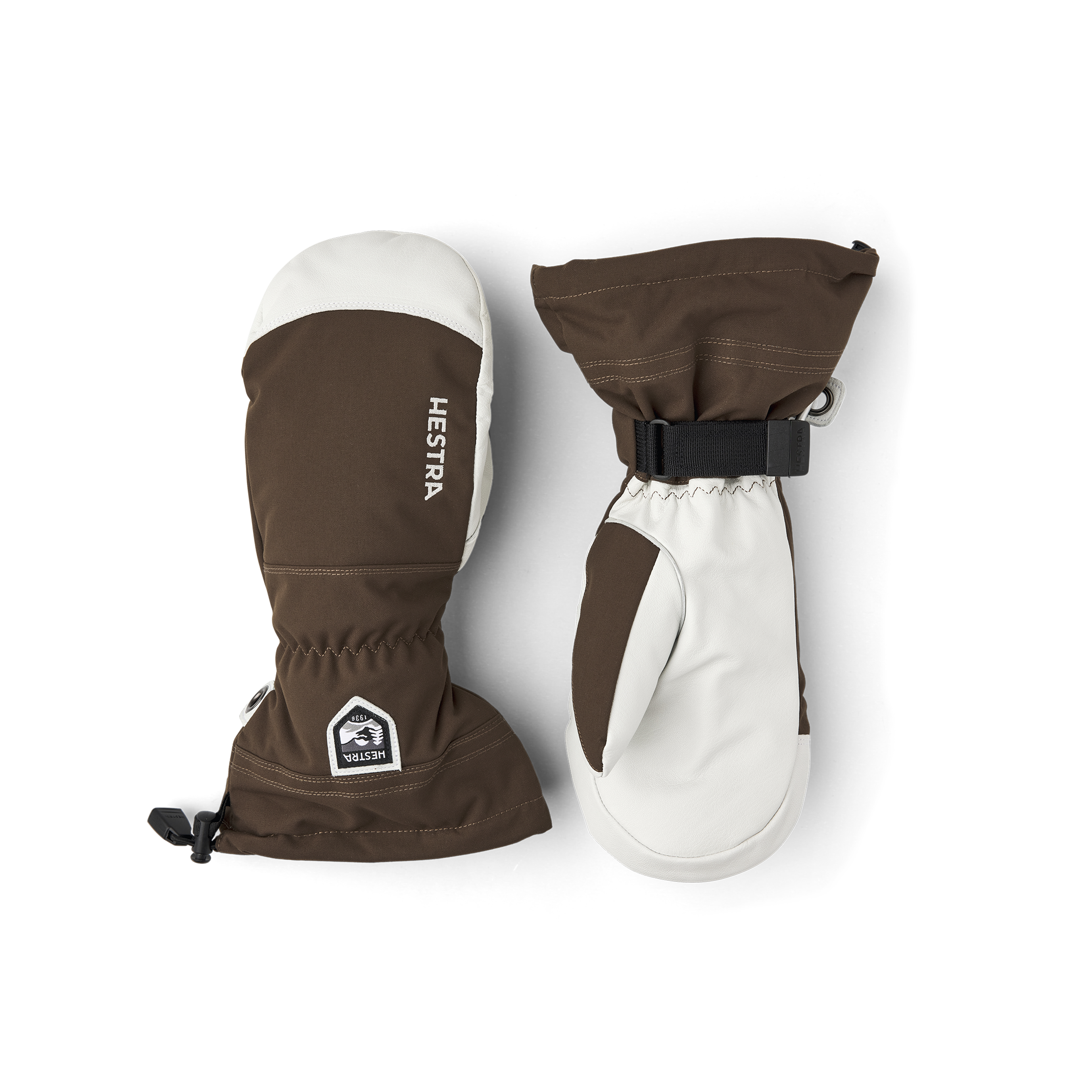 Dark brown mitten with white goat leather palm