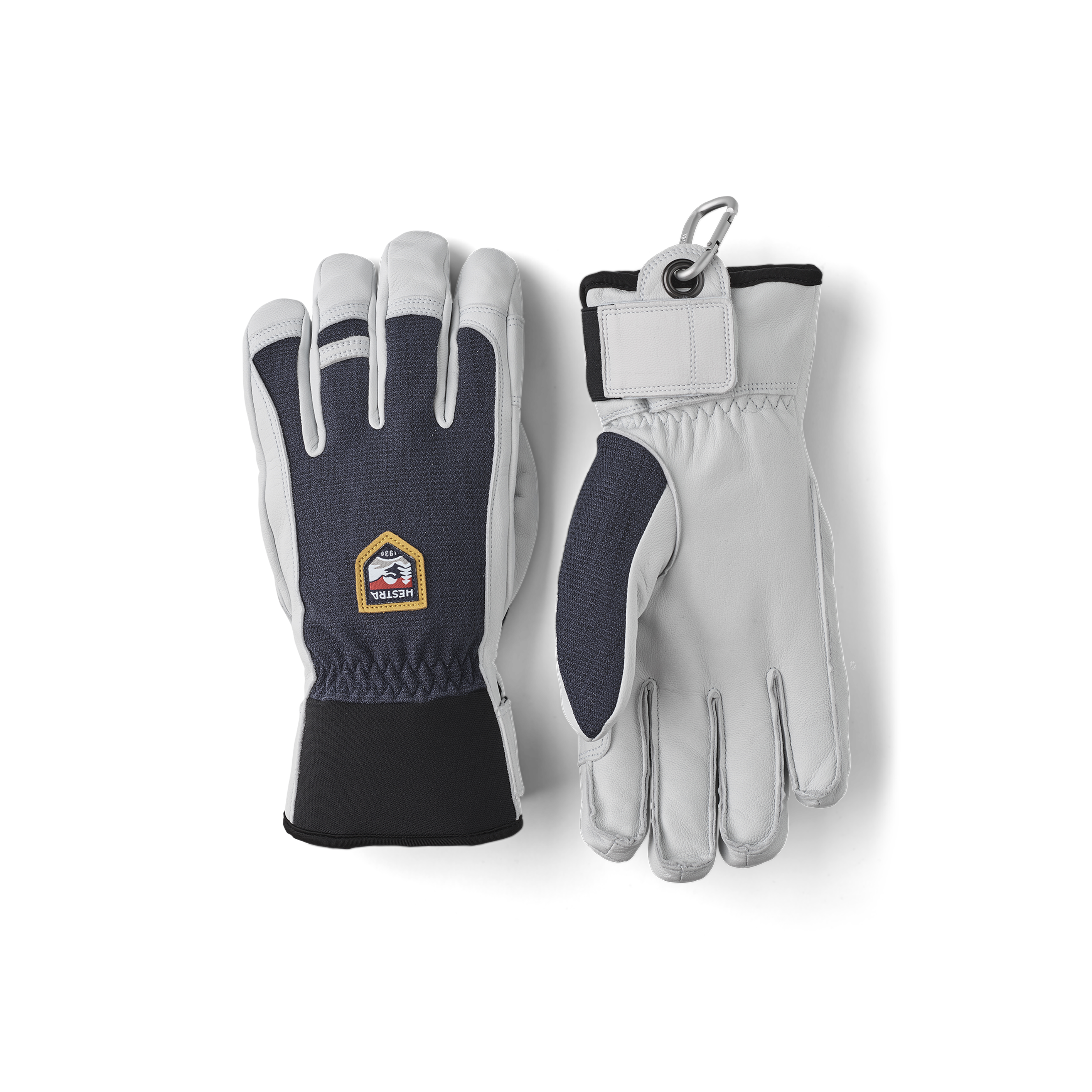 Dark blue ski glove with white goat leather palm