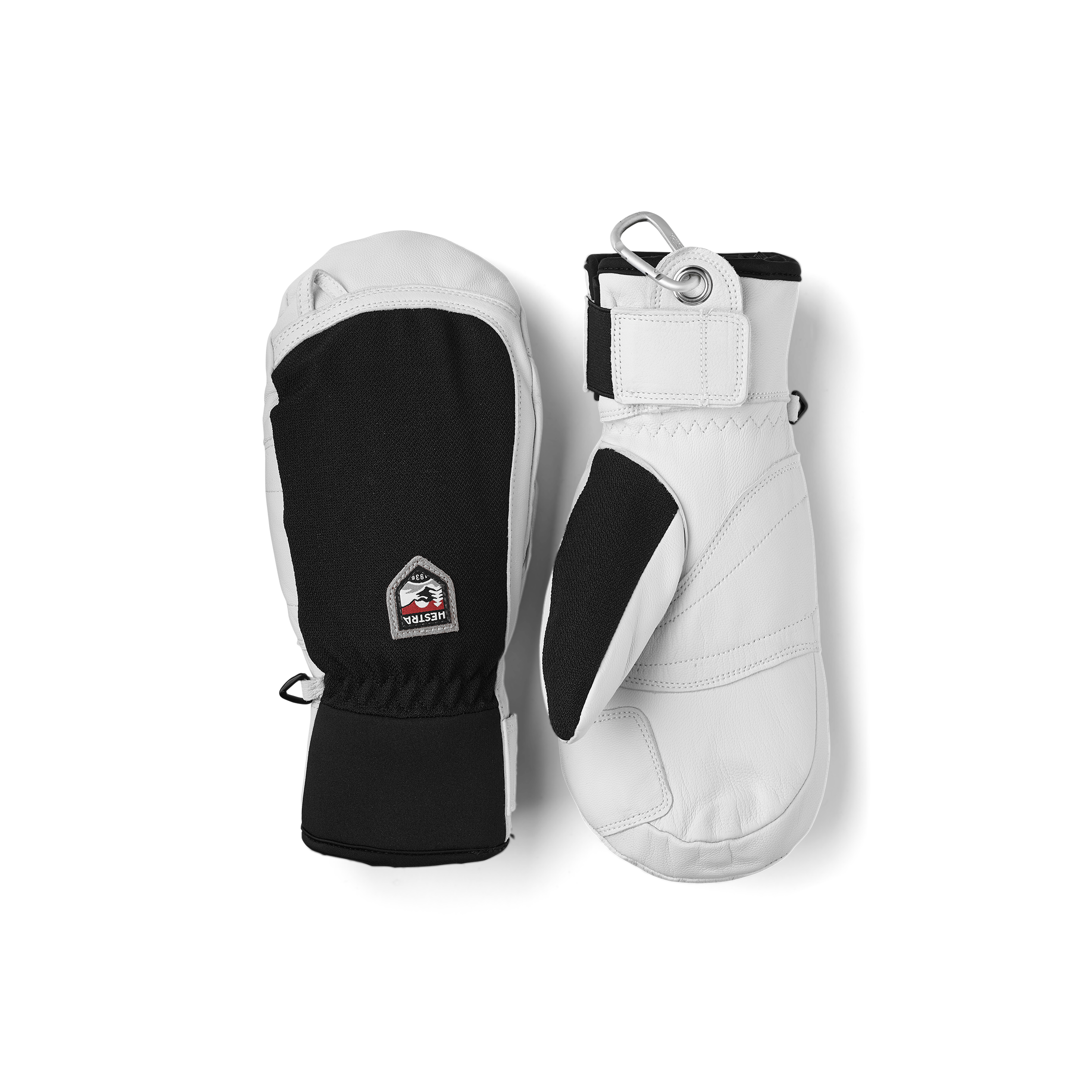 Black mitten with white goat leather palm