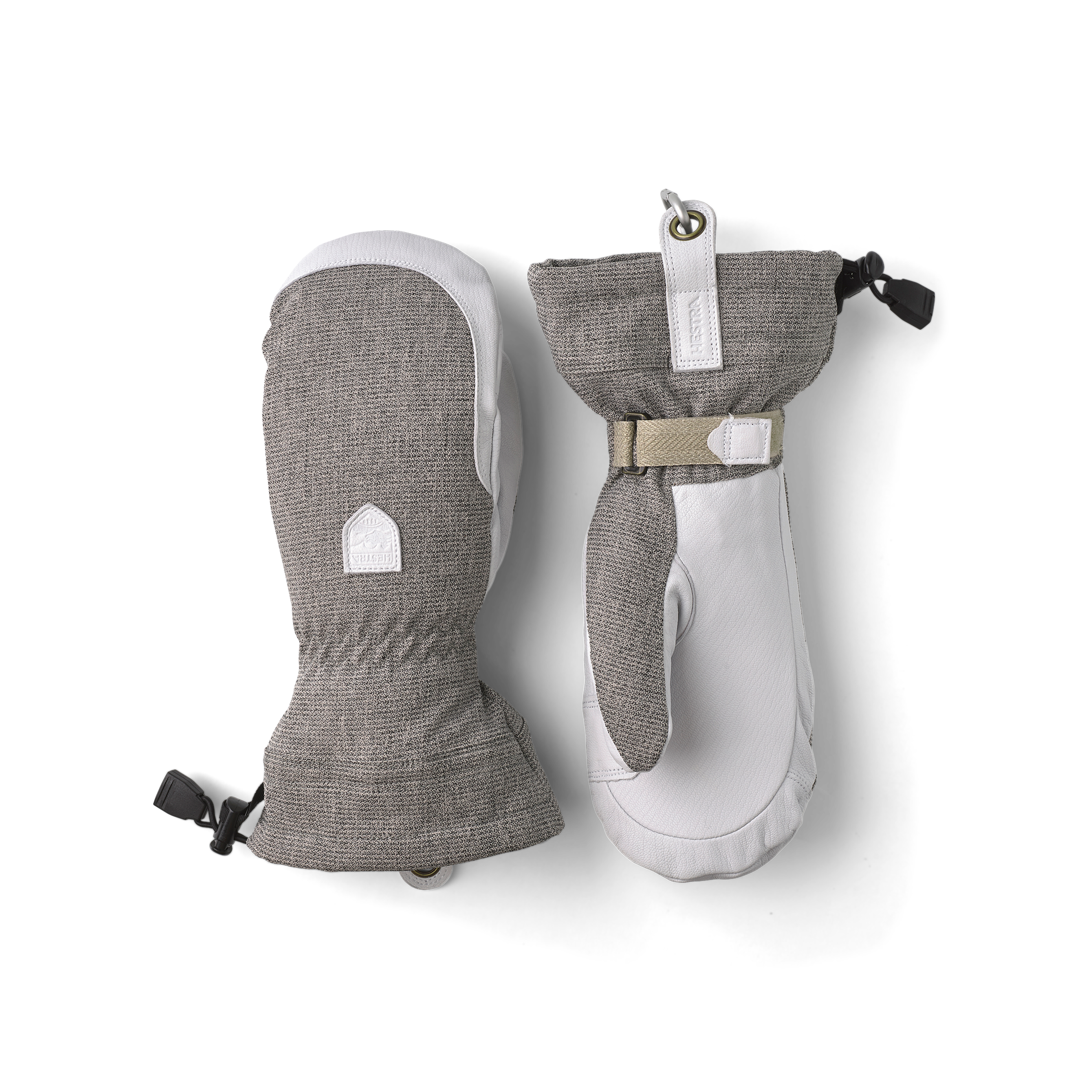 Light gray mitten with white goat leather palm