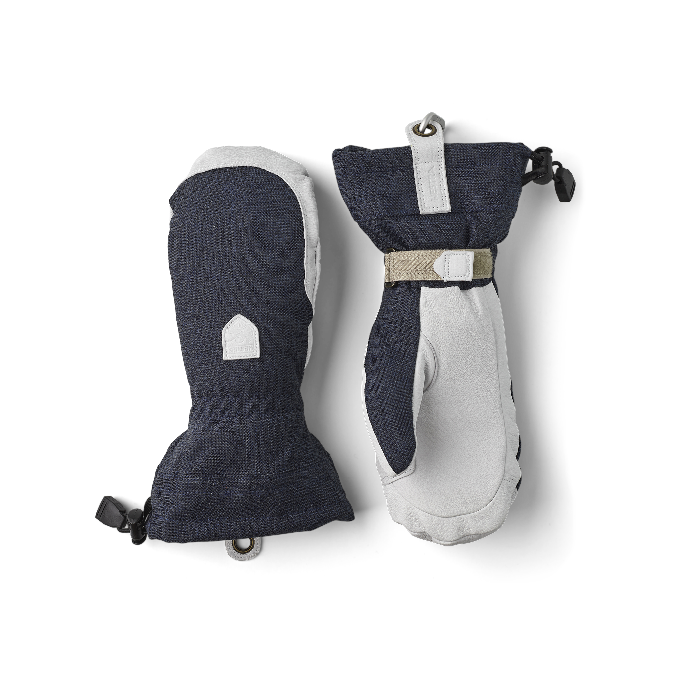 Dark blue mitten with white goat leather palm