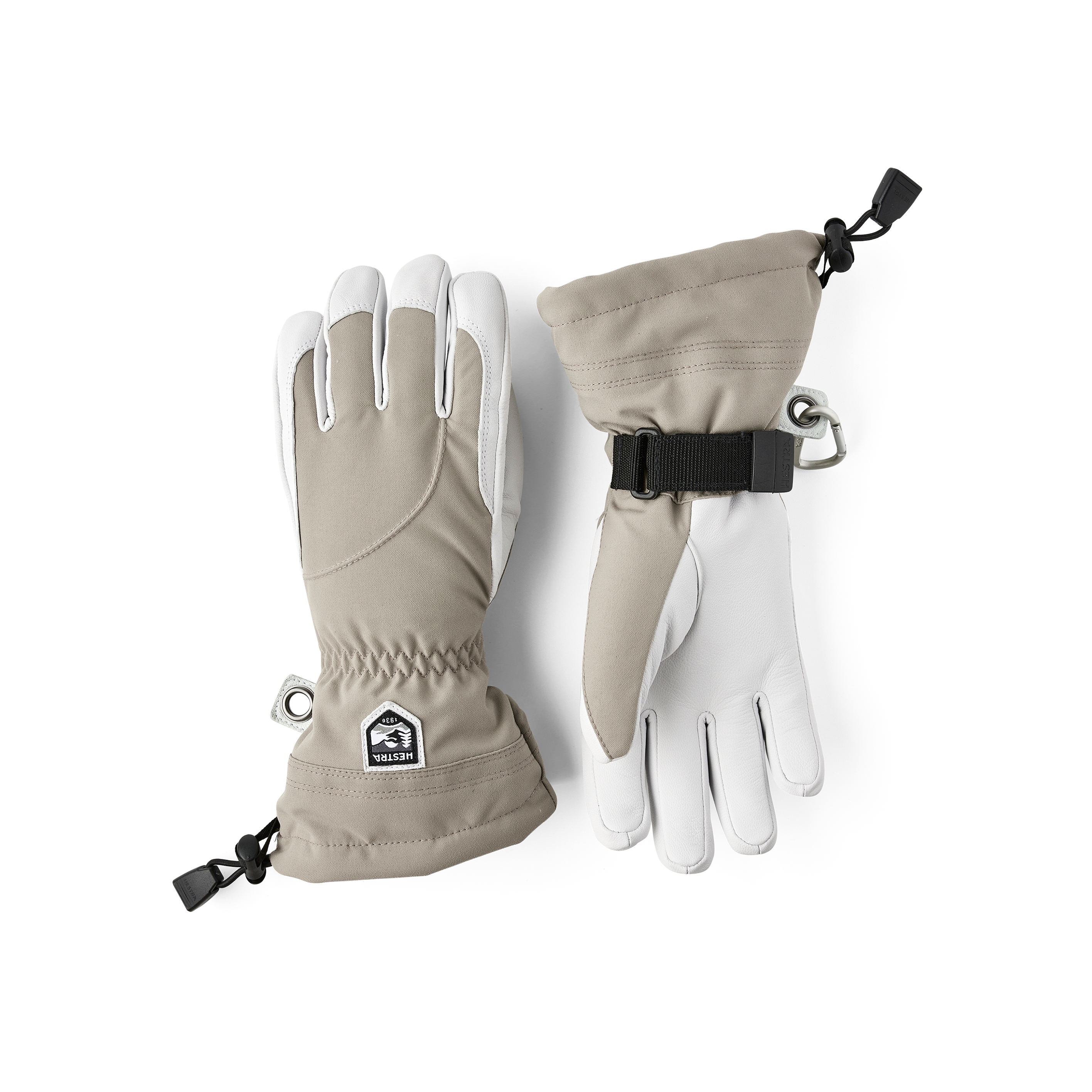 Light purple ski glove with white goat leather palm