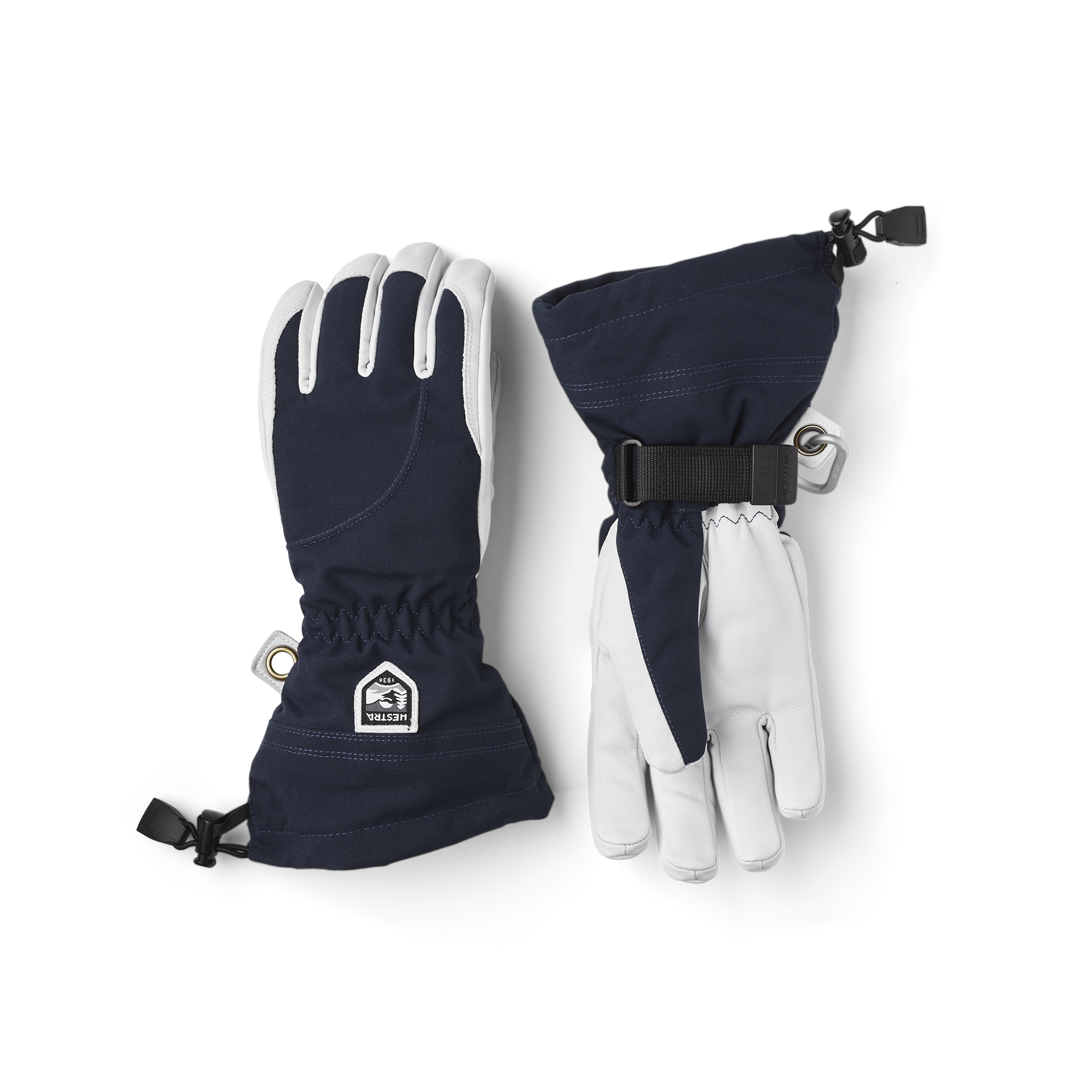 Dark blue ski glove with white goat leather palm