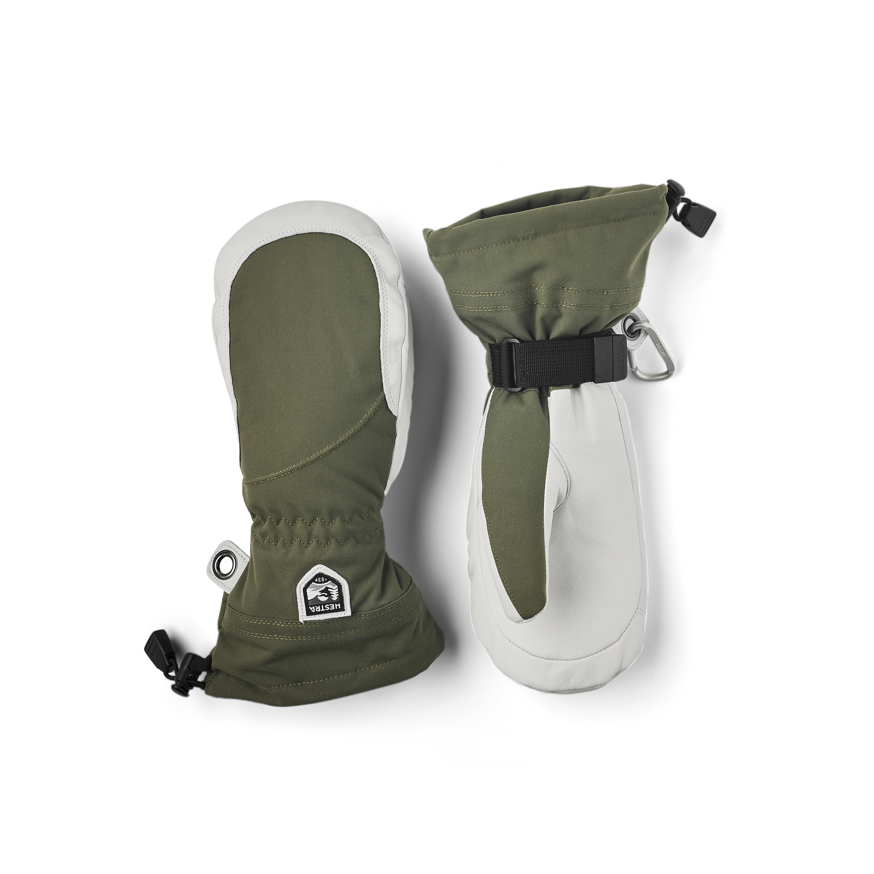 Moss green mitten with white goat leather palm