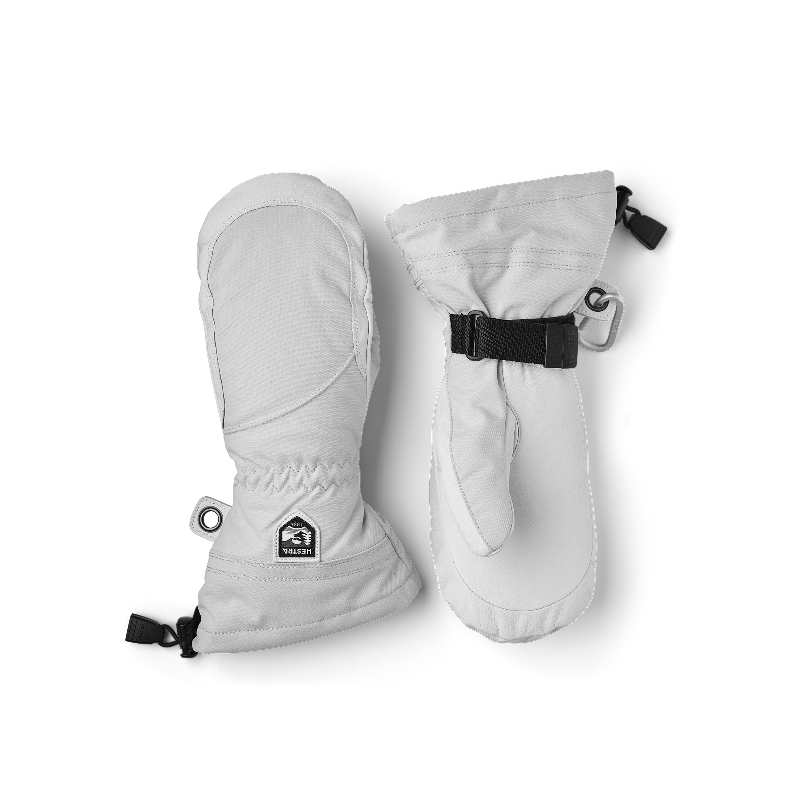 Light gray mitten with white goat leather palm