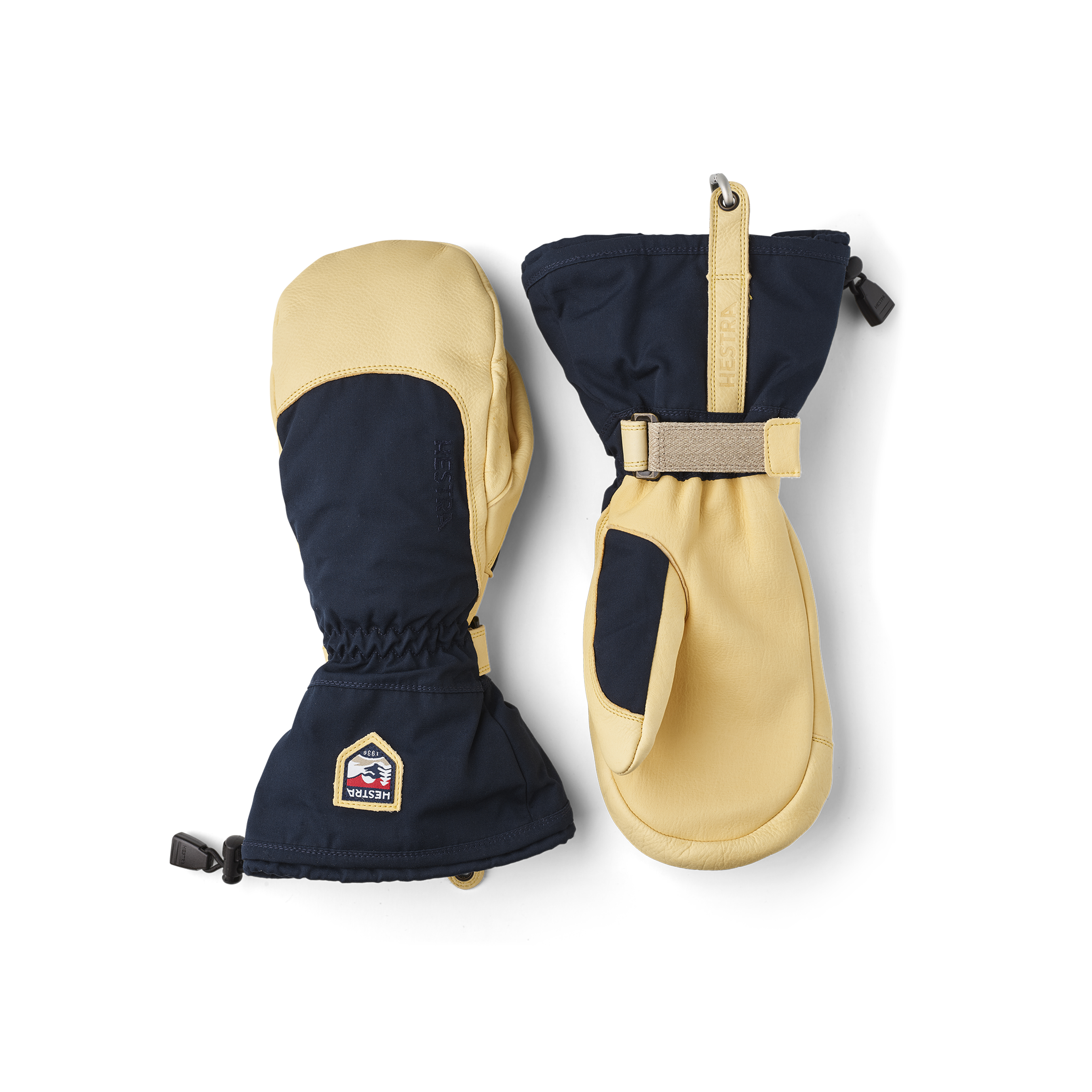 Blue mitten with yellow cow hide palm