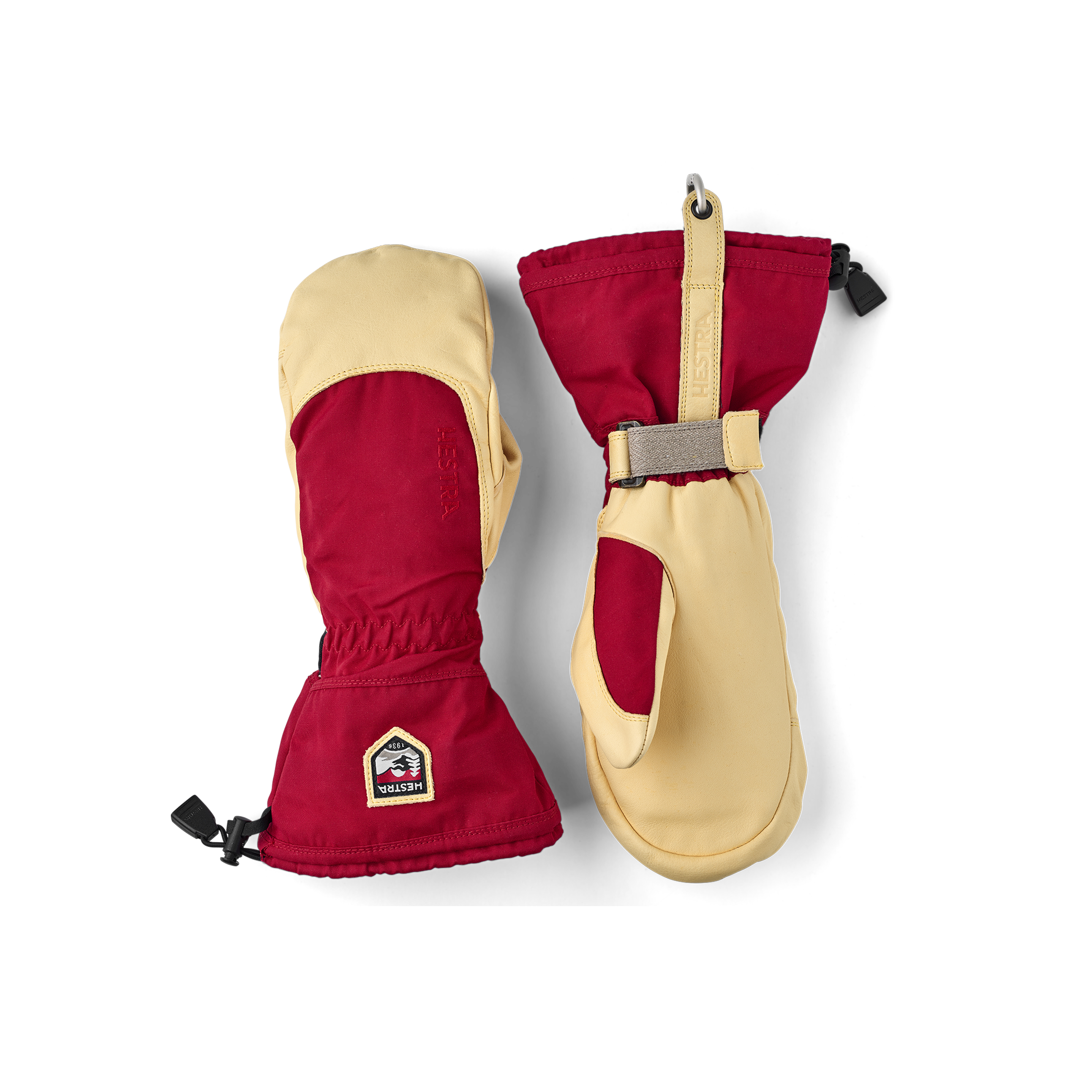 Red mitten with yellow cow hide palm