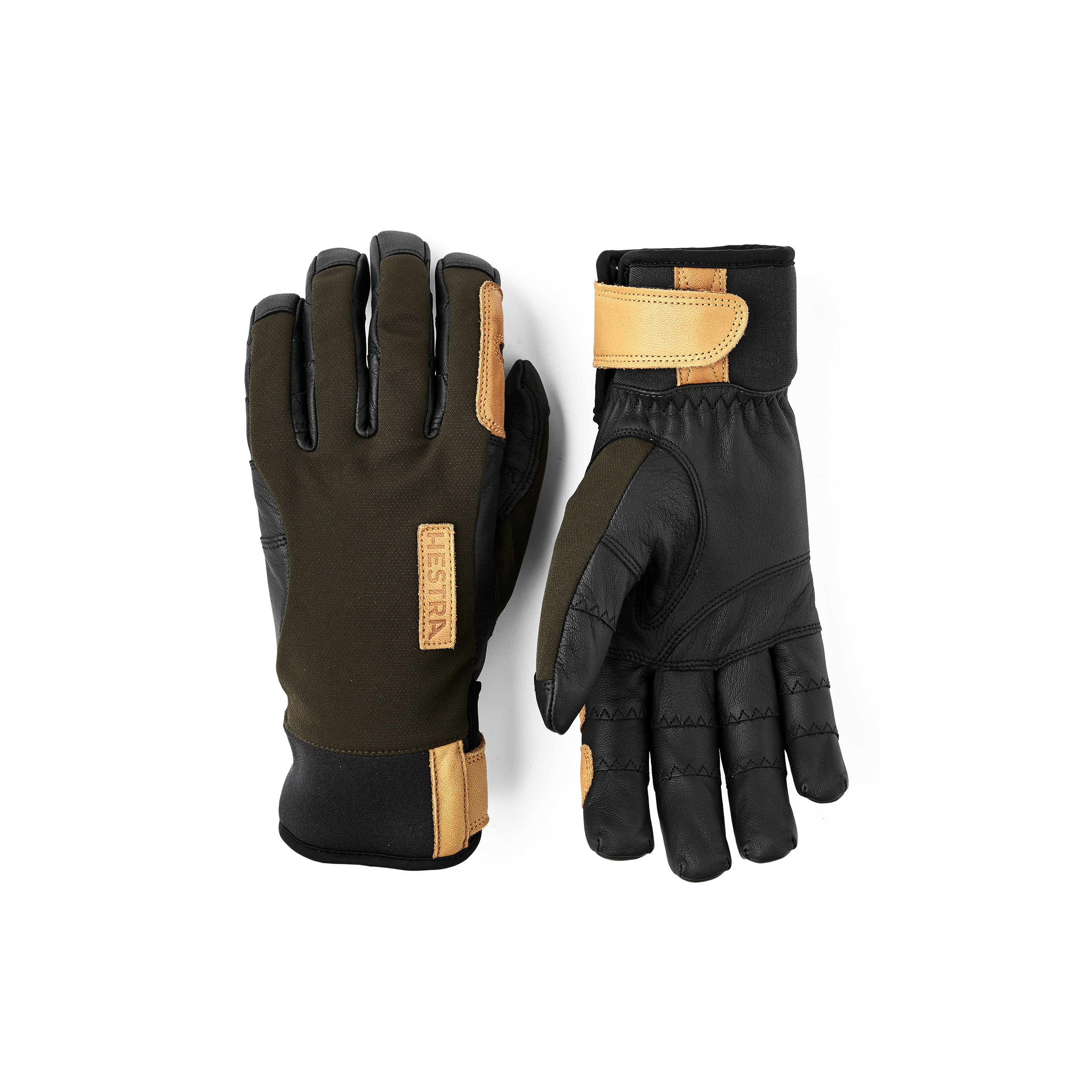 Green glove with black goat leather palm