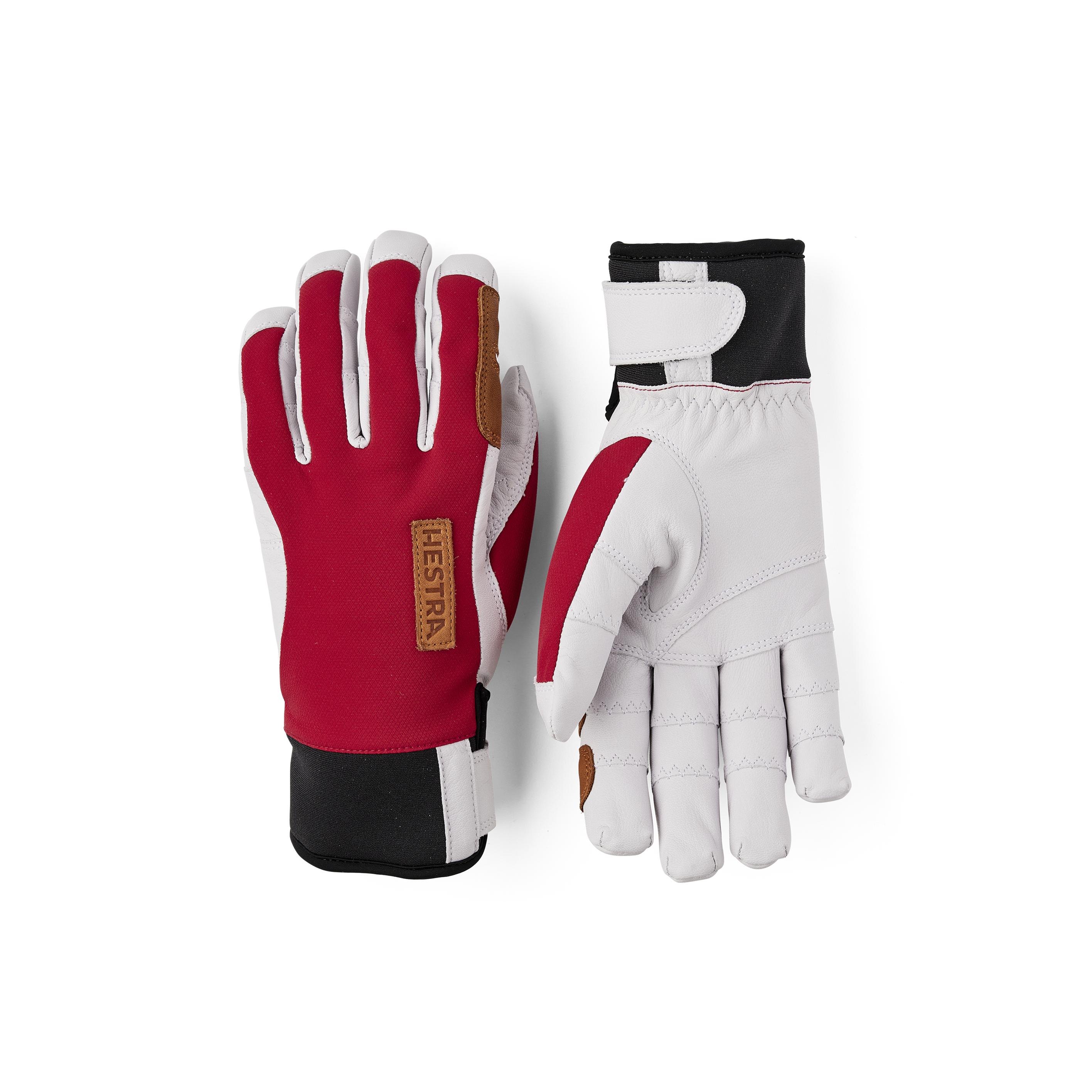 Red glove with white goat leather palm