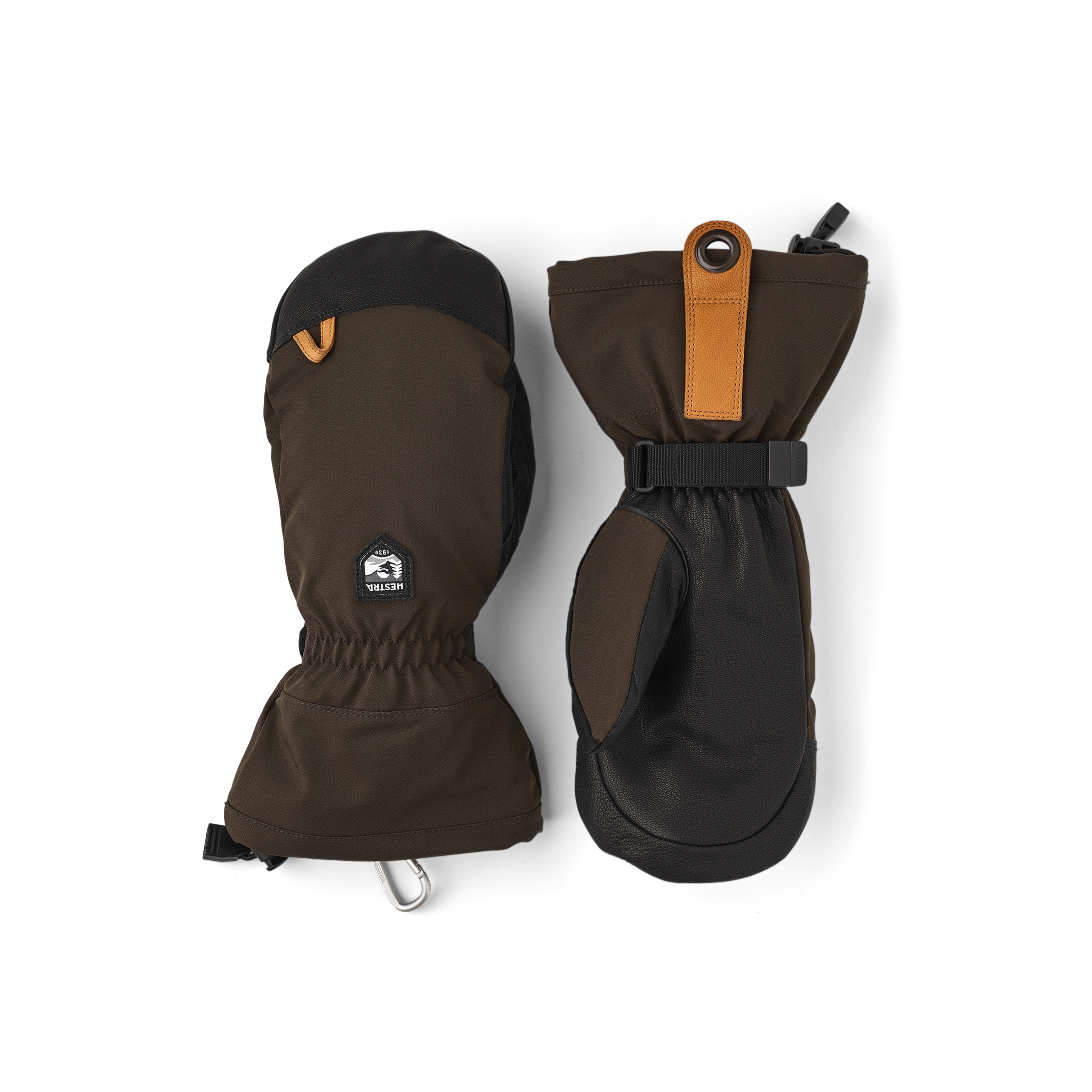 Dark green mitten with black goat leather palm