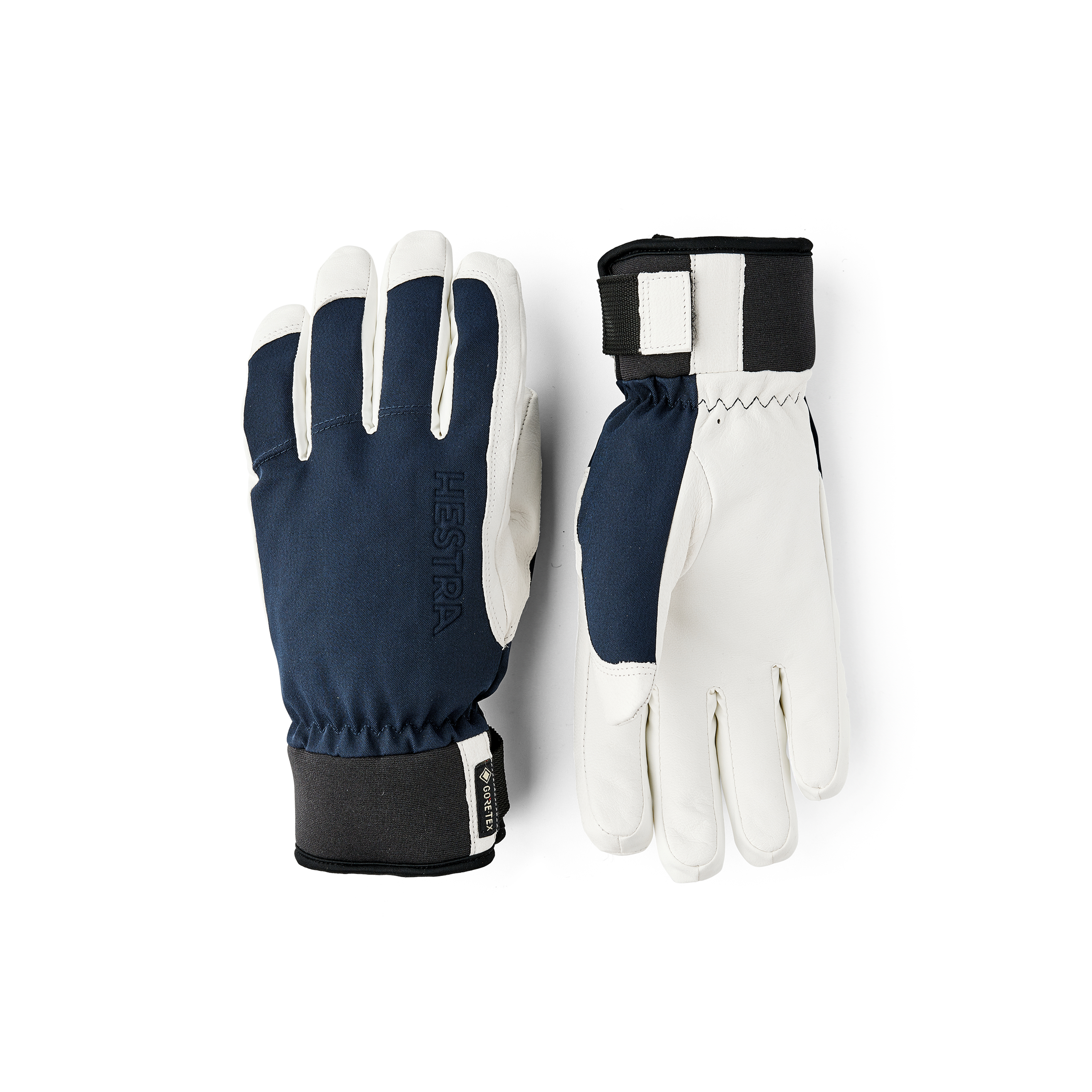 Dark blue ski glove with white goat leather palm