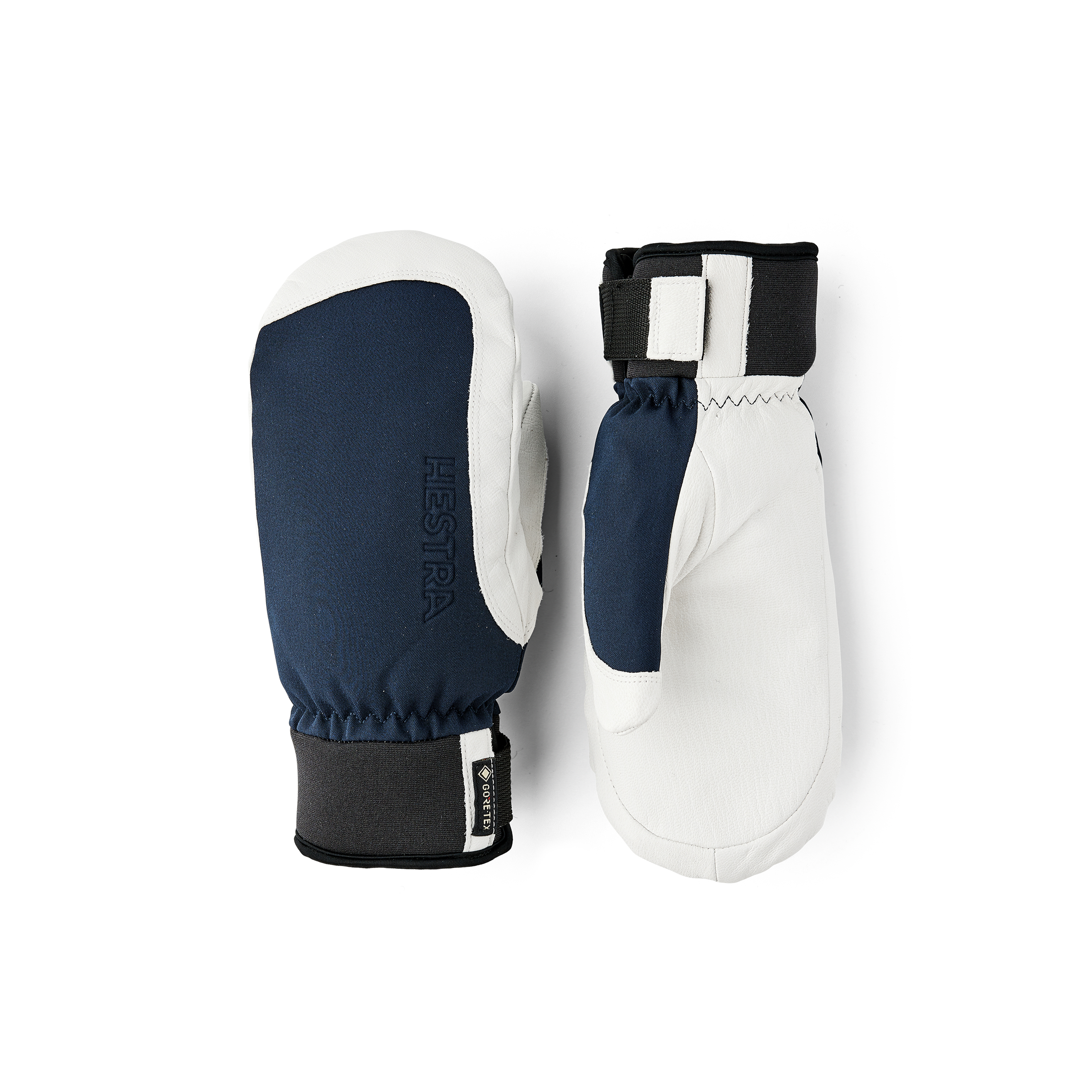 Dark blue mitten with white goat leather palm