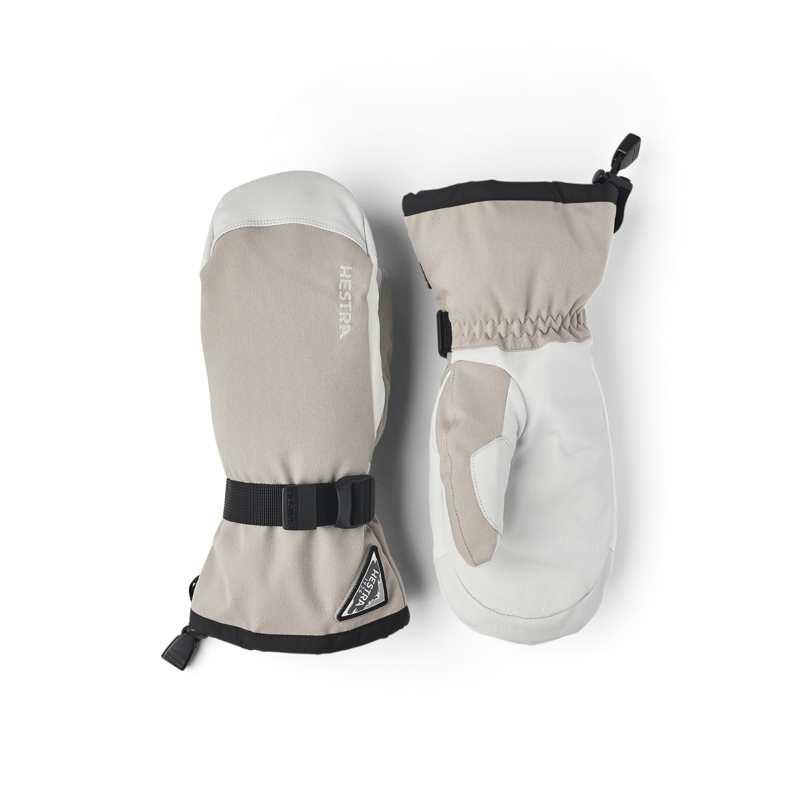 Beige mitten with white goat leather palm and wrist adjustment