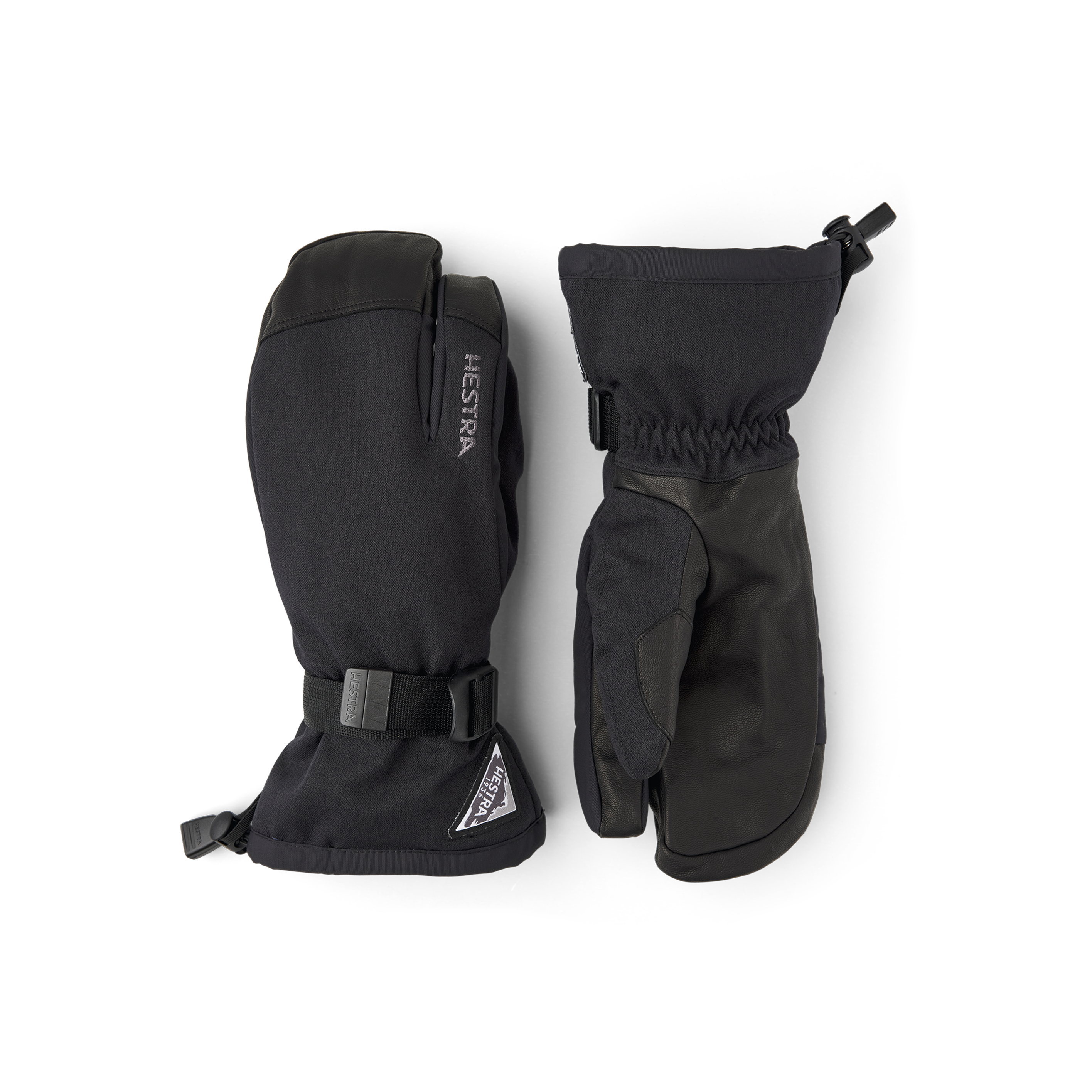 Black three finger glove with goat leather palm and wrist adjustment