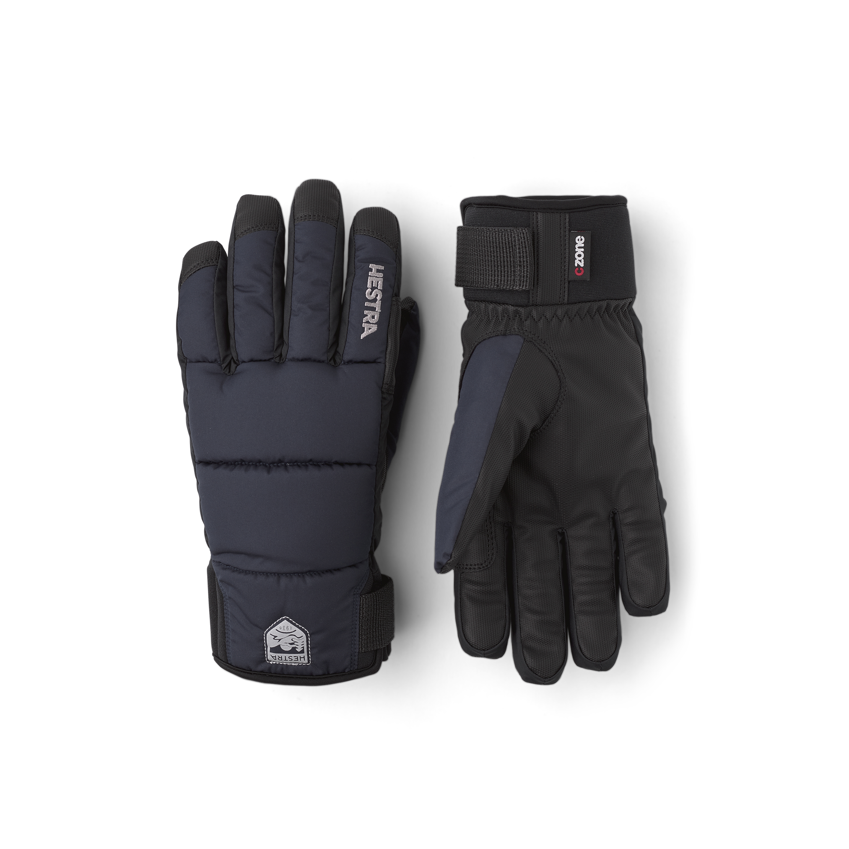 Dark blue fabric ski glove with black synthetic palm