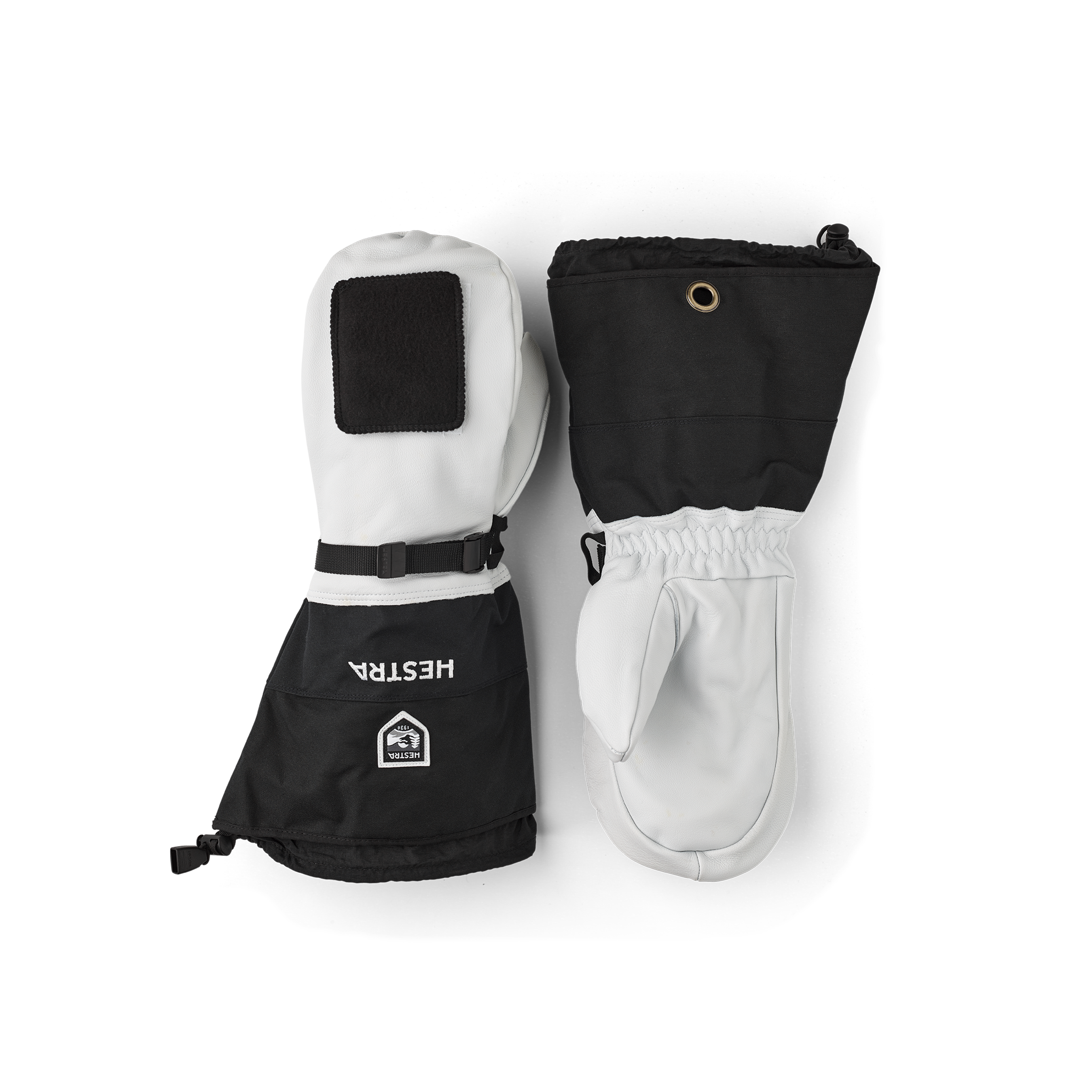 Black and gray mitten with goat leather and canvas fabric